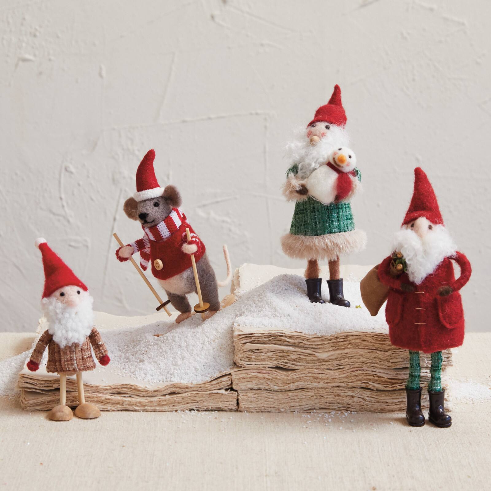 Hello Honey® 7.75" Wool Felt Santa in Plaid Winter Coat with Snowman