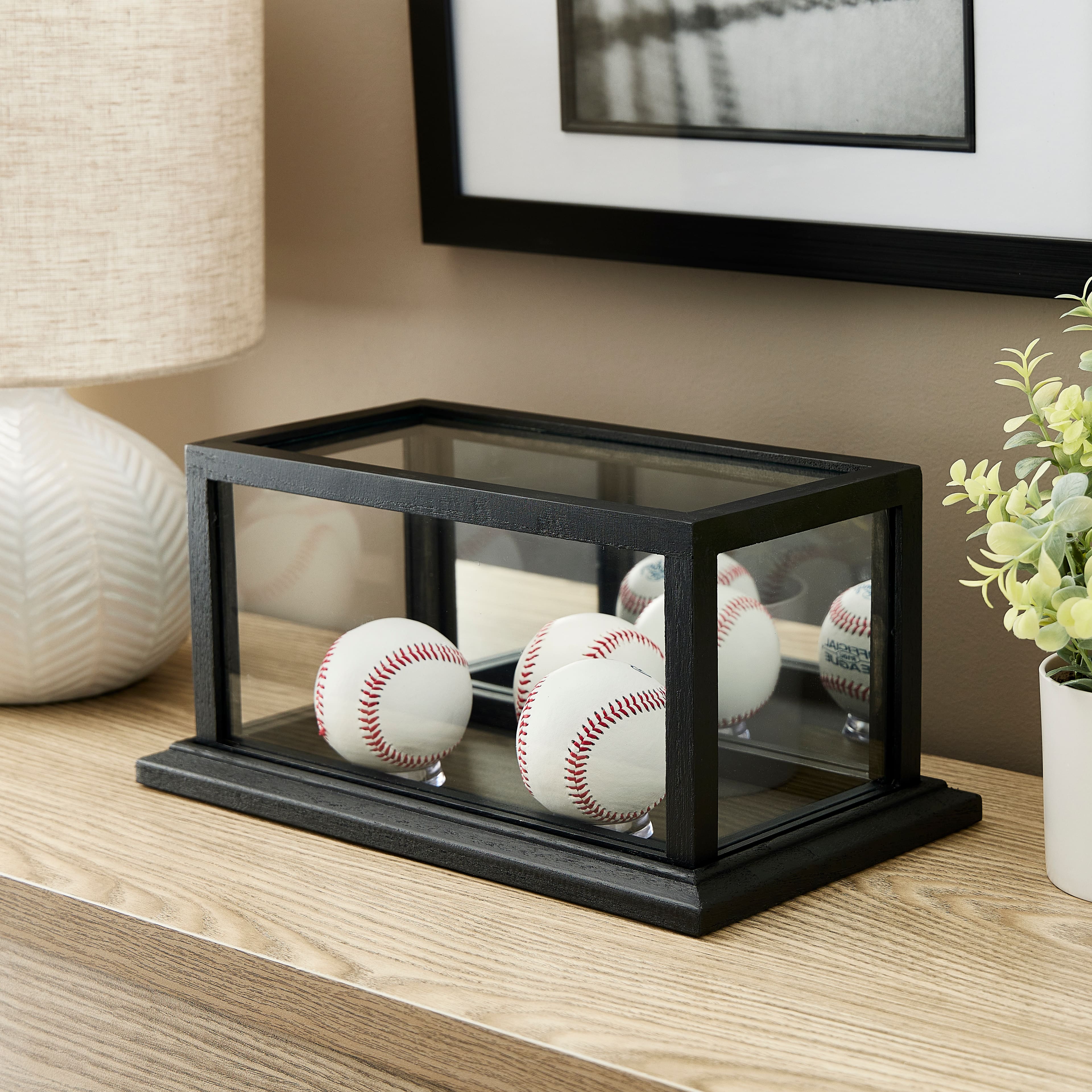 Présentoir noir avec mirroir pour 3 balles de baseball de Studio Décor