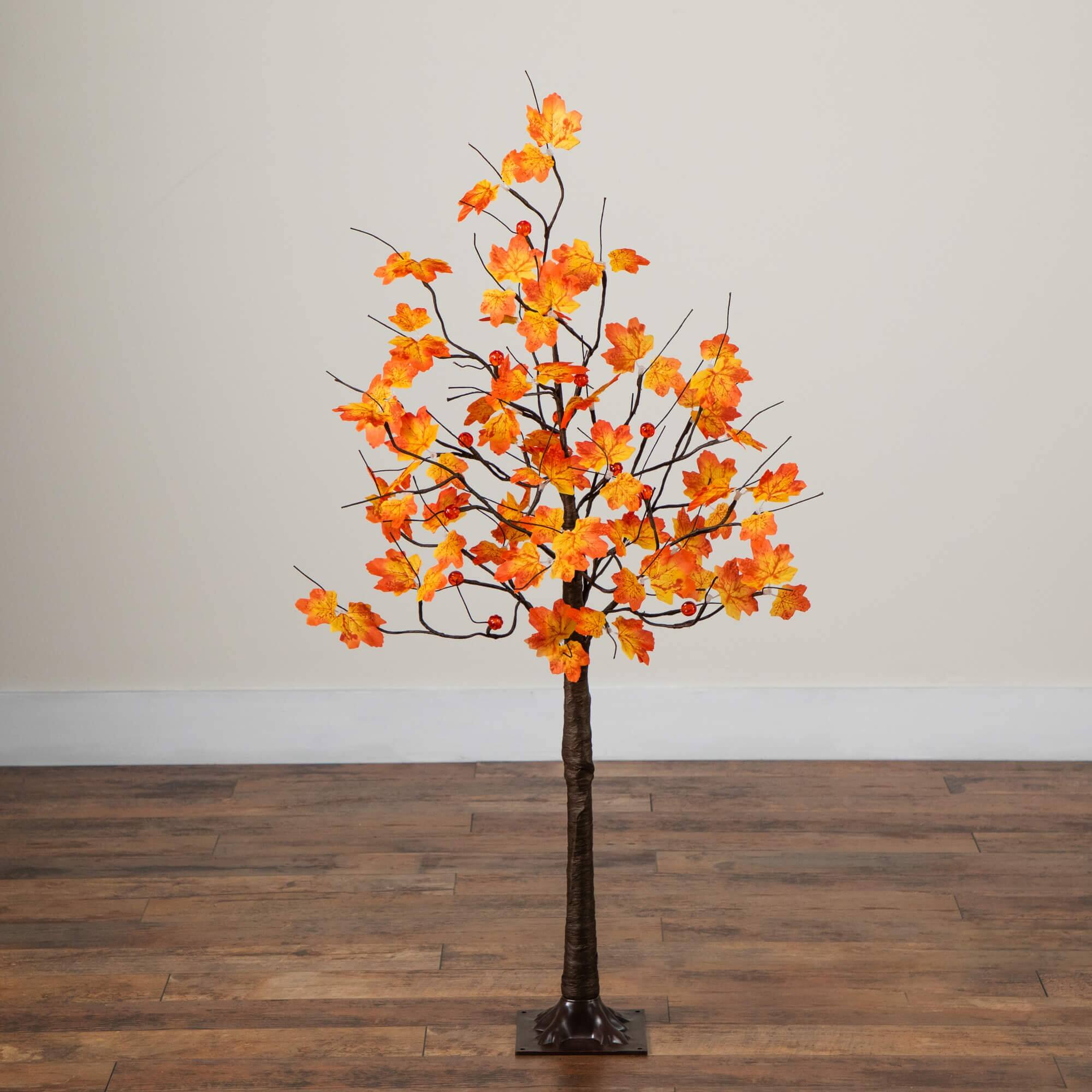 4ft. Pre-Lit Minimalist Autumn Maple Artificial Fall Tree with 56 LED Warm White & Orange Pumpkin Shaped Lights
