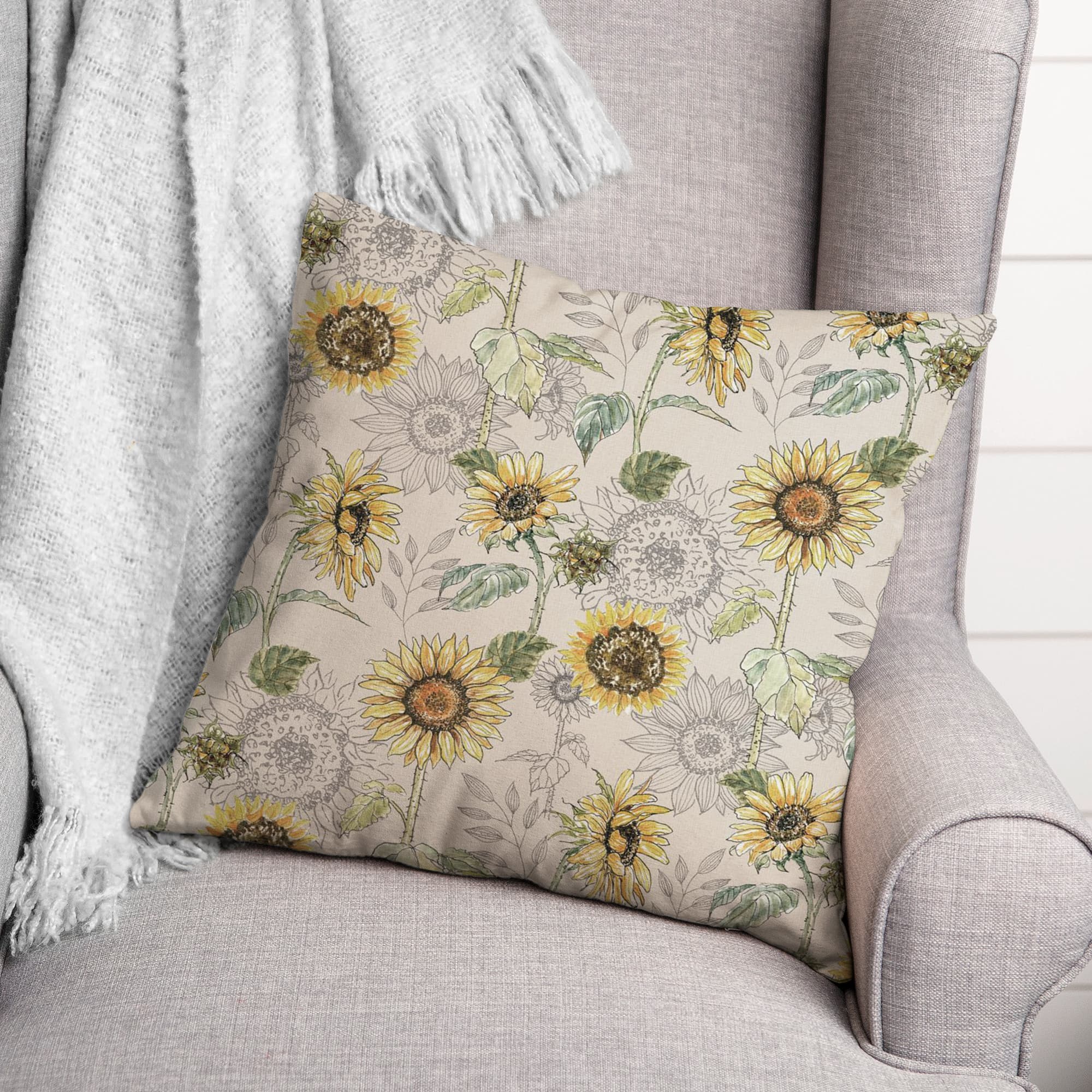 Sunflower Pattern Throw Pillow