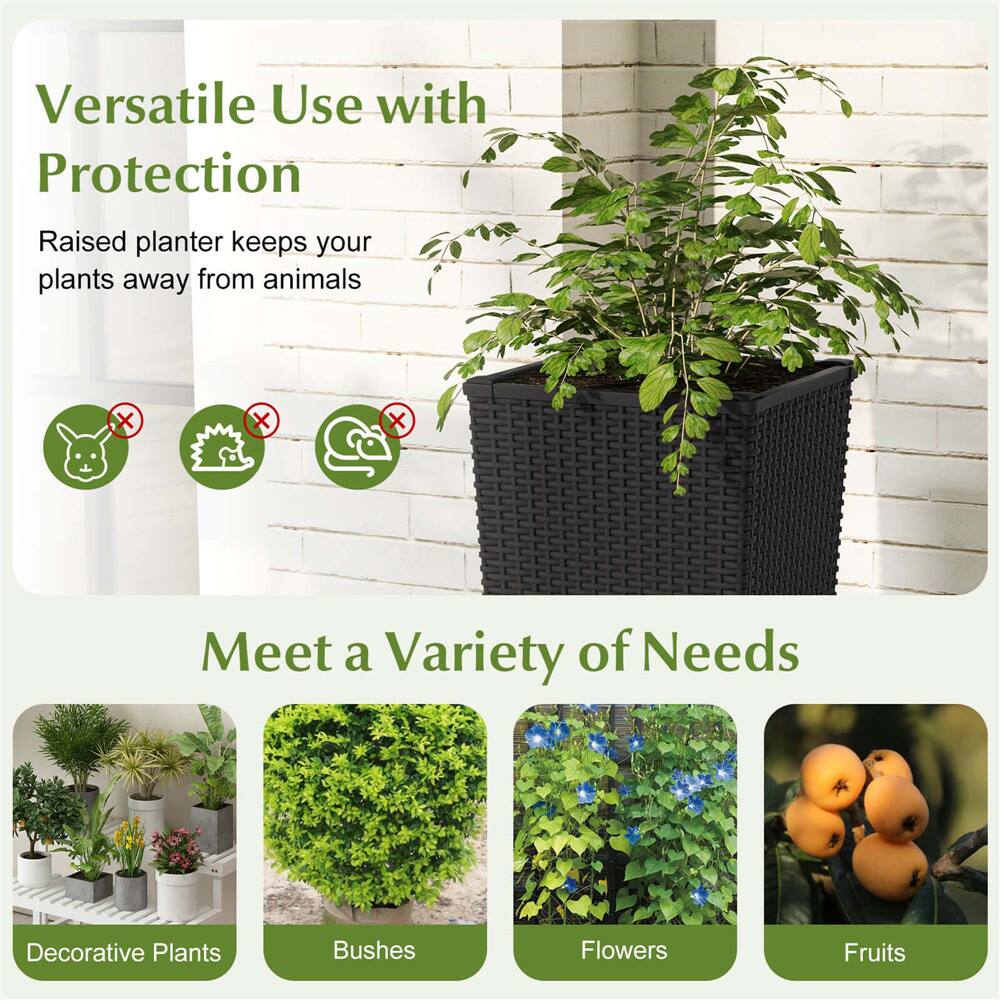 Costway 23" Tall Planters PP Rattan Wicker Plant Pot Self-watering Tree Pots