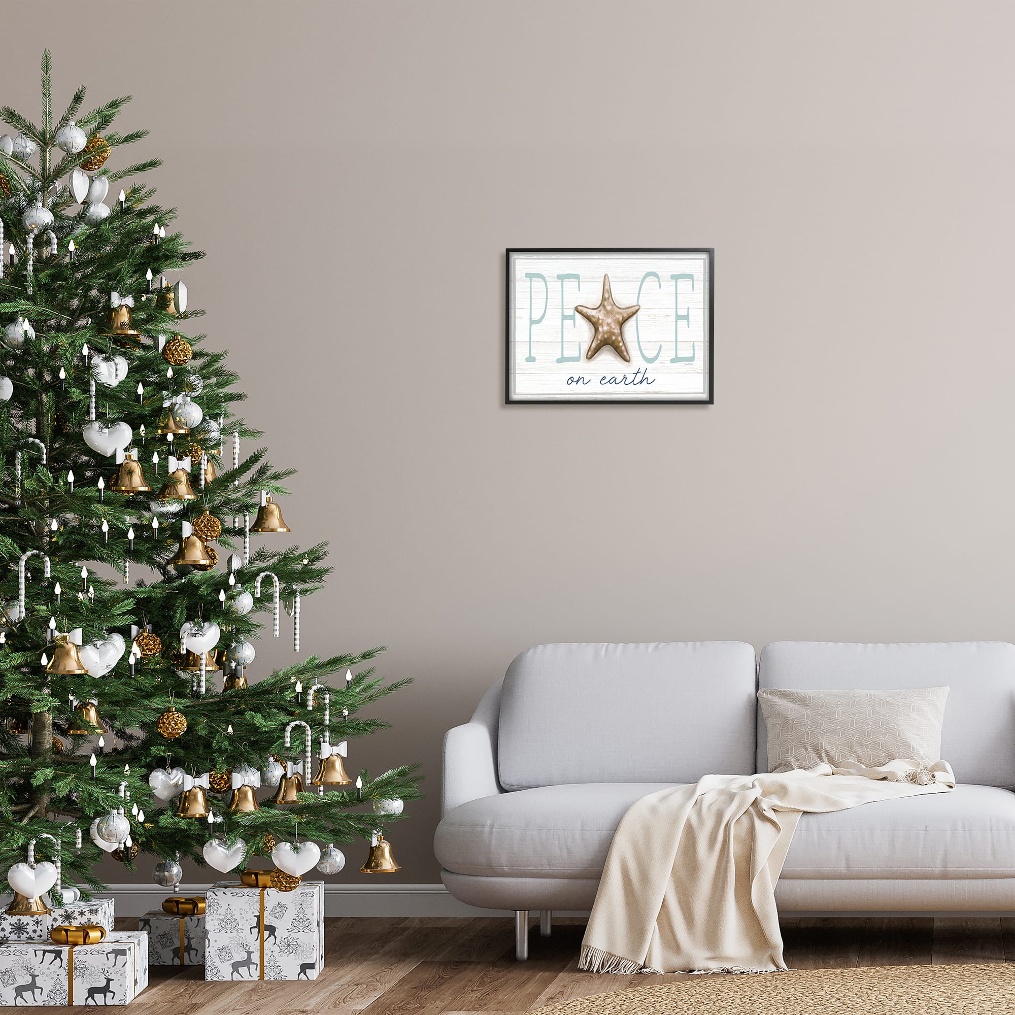 Stupell Industries Peace On Earth Starfish Sign Framed Giclee Art