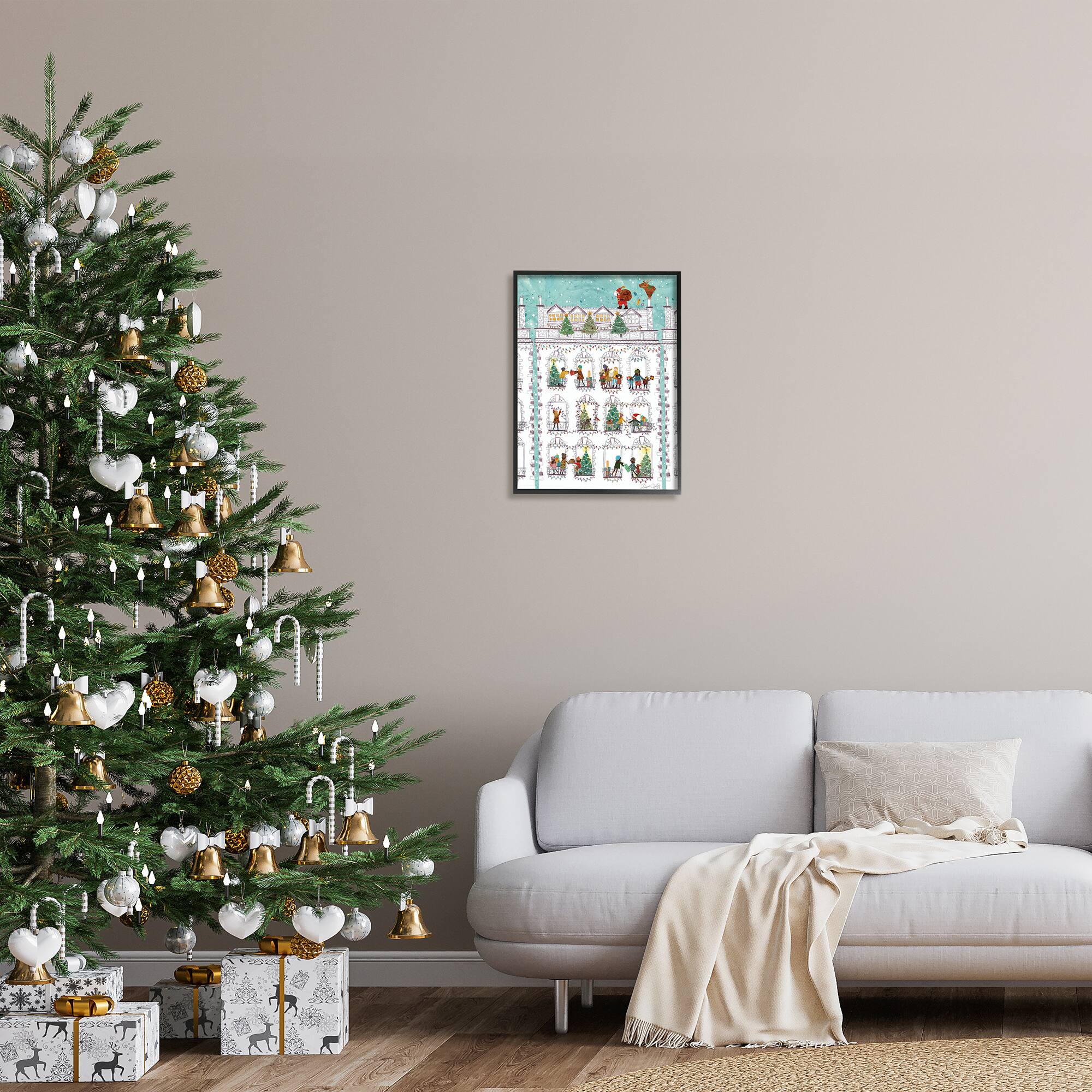 Stupell Industries Santa Claus Gifts City Rooftop Framed Giclee Art