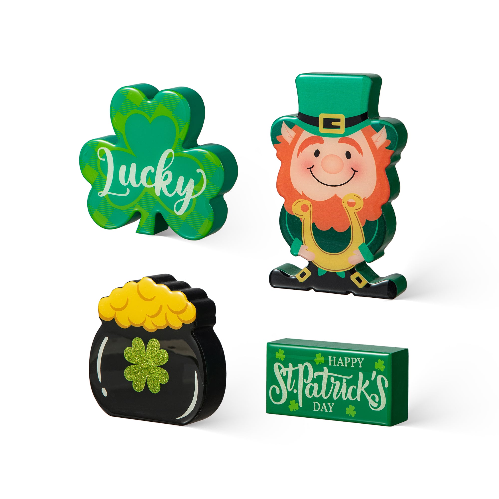Glitzhome® St. Patrick's Shamrock, Pot of Gold & Leprechaun Table Décor Set
