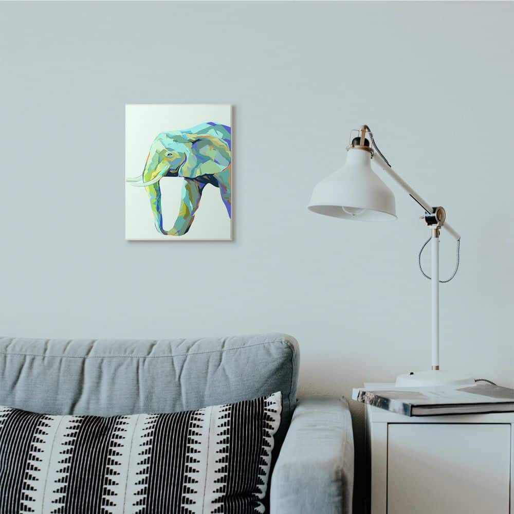 Stupell Industries Elephant Abstract Shapes Blue Green Animal Design Wall Plaque