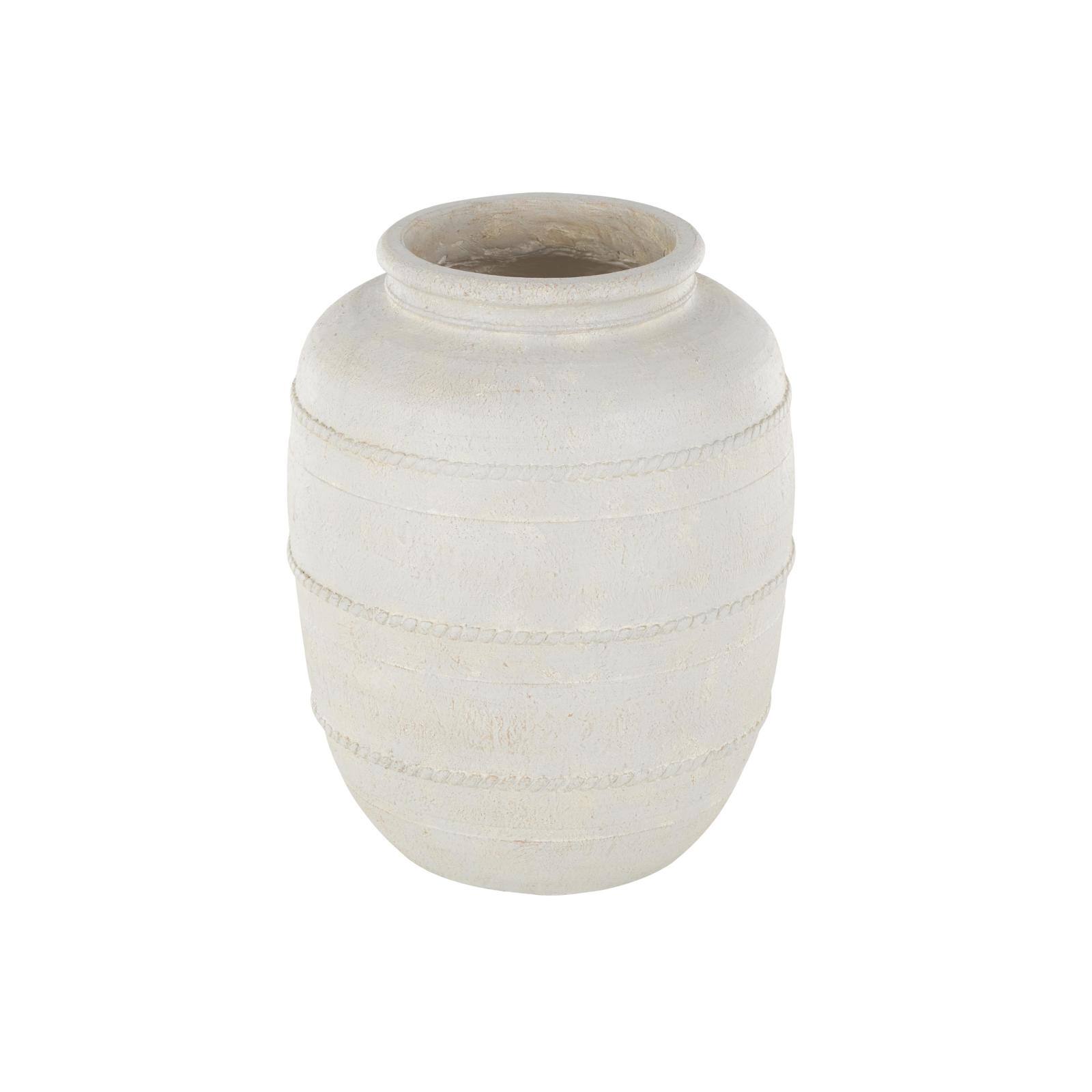 18" Cream Distressed Stone Vase with Raised Braided Accents