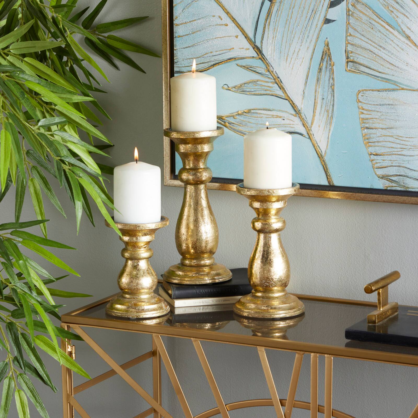 Gold Wood Traditional Candle holder 10",8",6