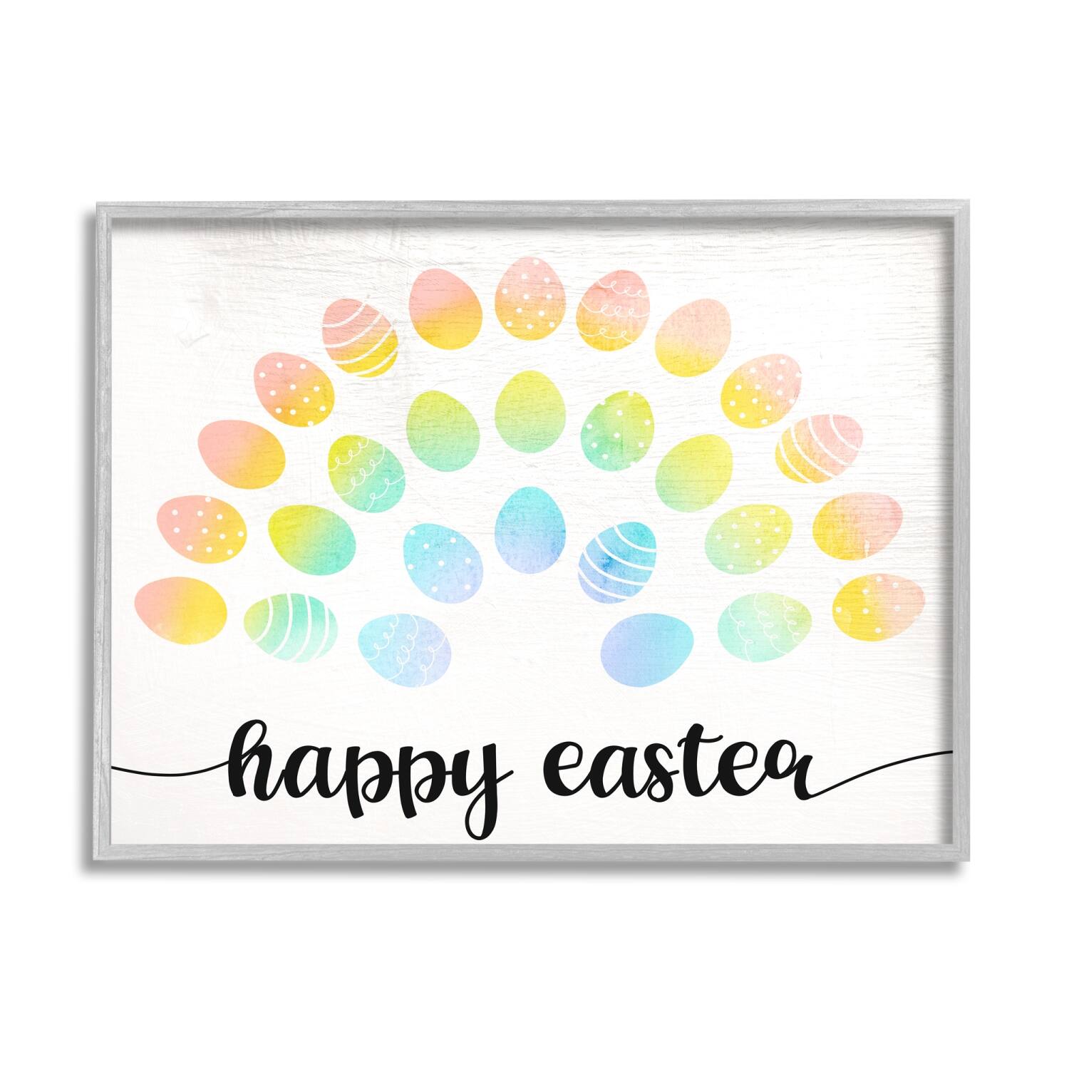 Stupell Industries Happy Easter Phrase Patterned Egg Rainbow Framed Giclee Art