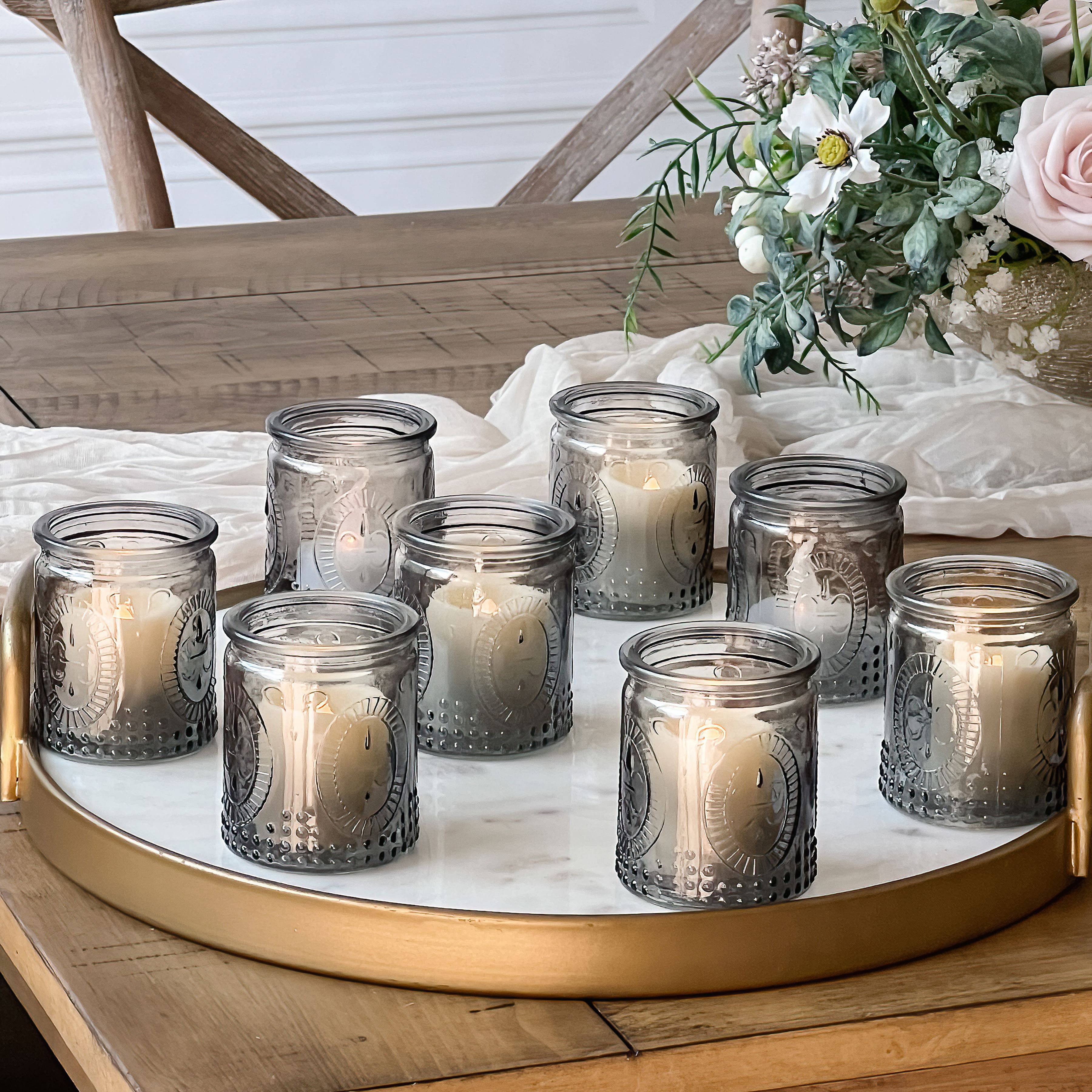 Kate Aspen® Vintage Smoke Gray Glass Tea Light Holder Set