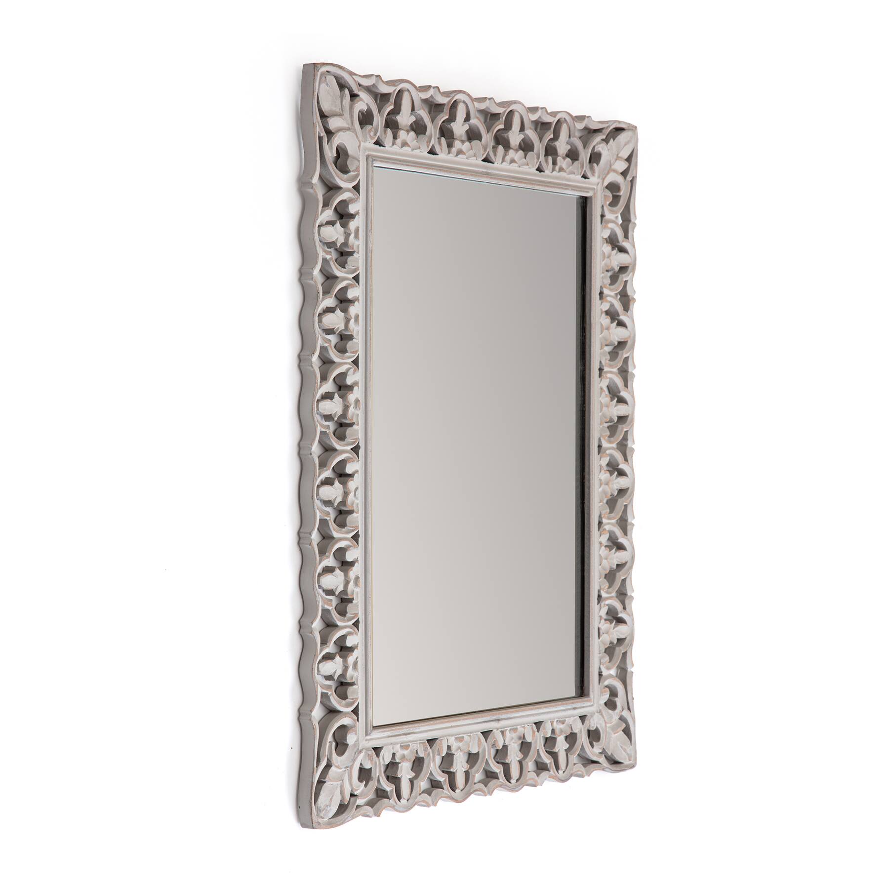 Habitat Calie 25" Distressed Gray Mirror with Carved Botanical Frame