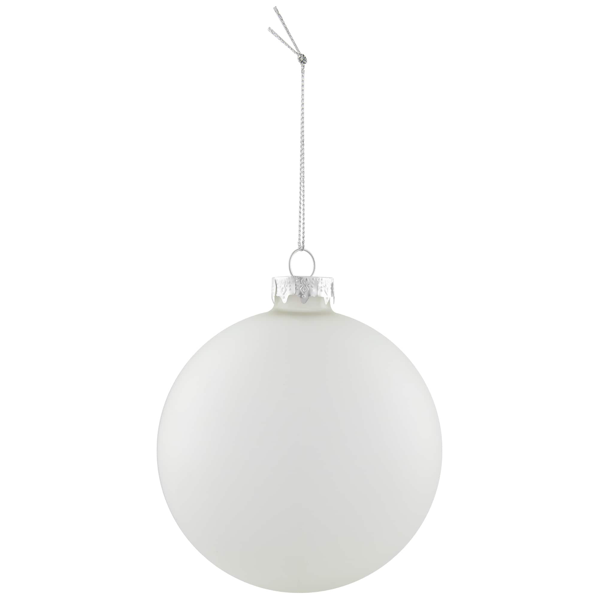 4ct. 4" White & Silver Frosted Matte Glass Ball Ornaments