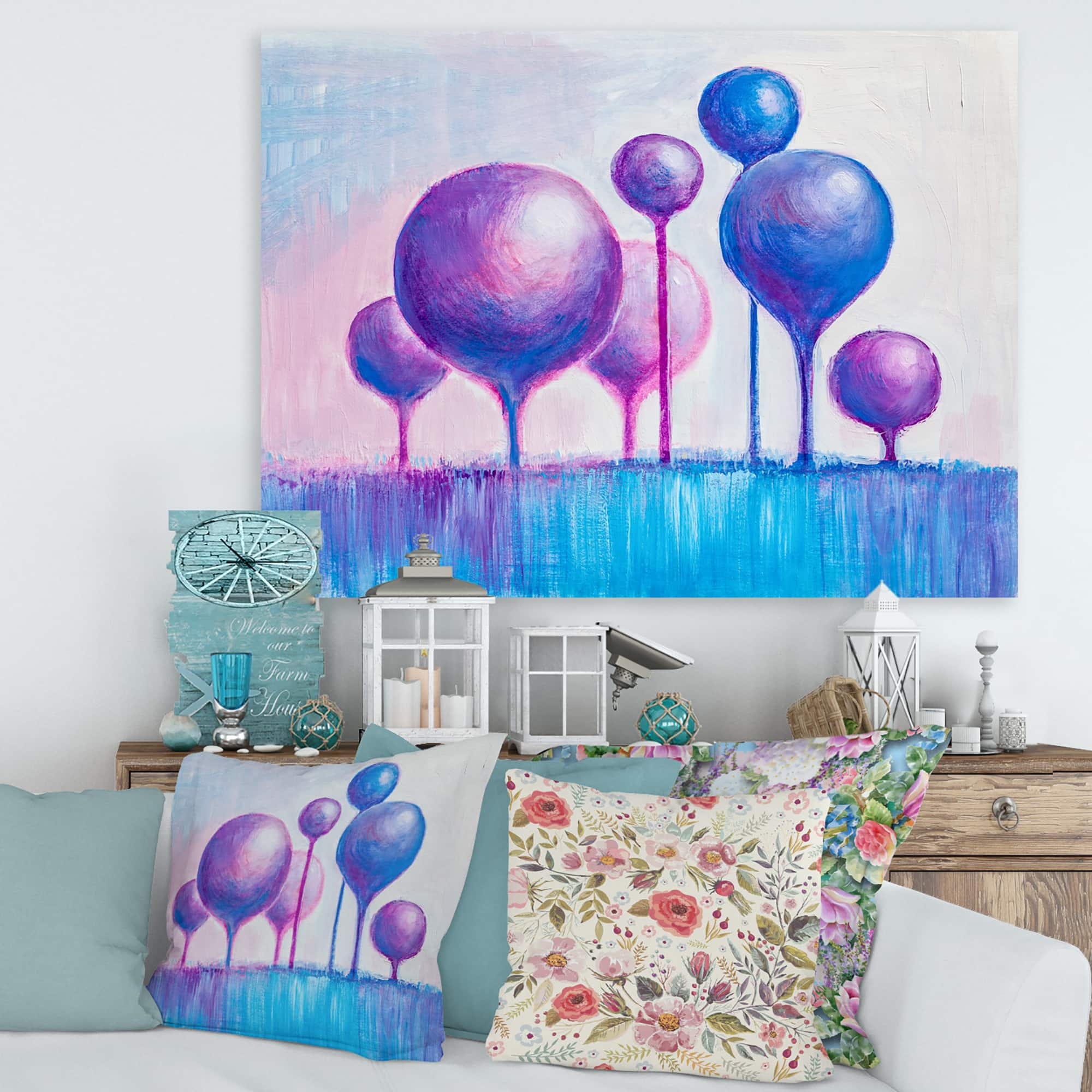 Designart - Colourful Ornamental Trees I - Modern Canvas Wall Art Print