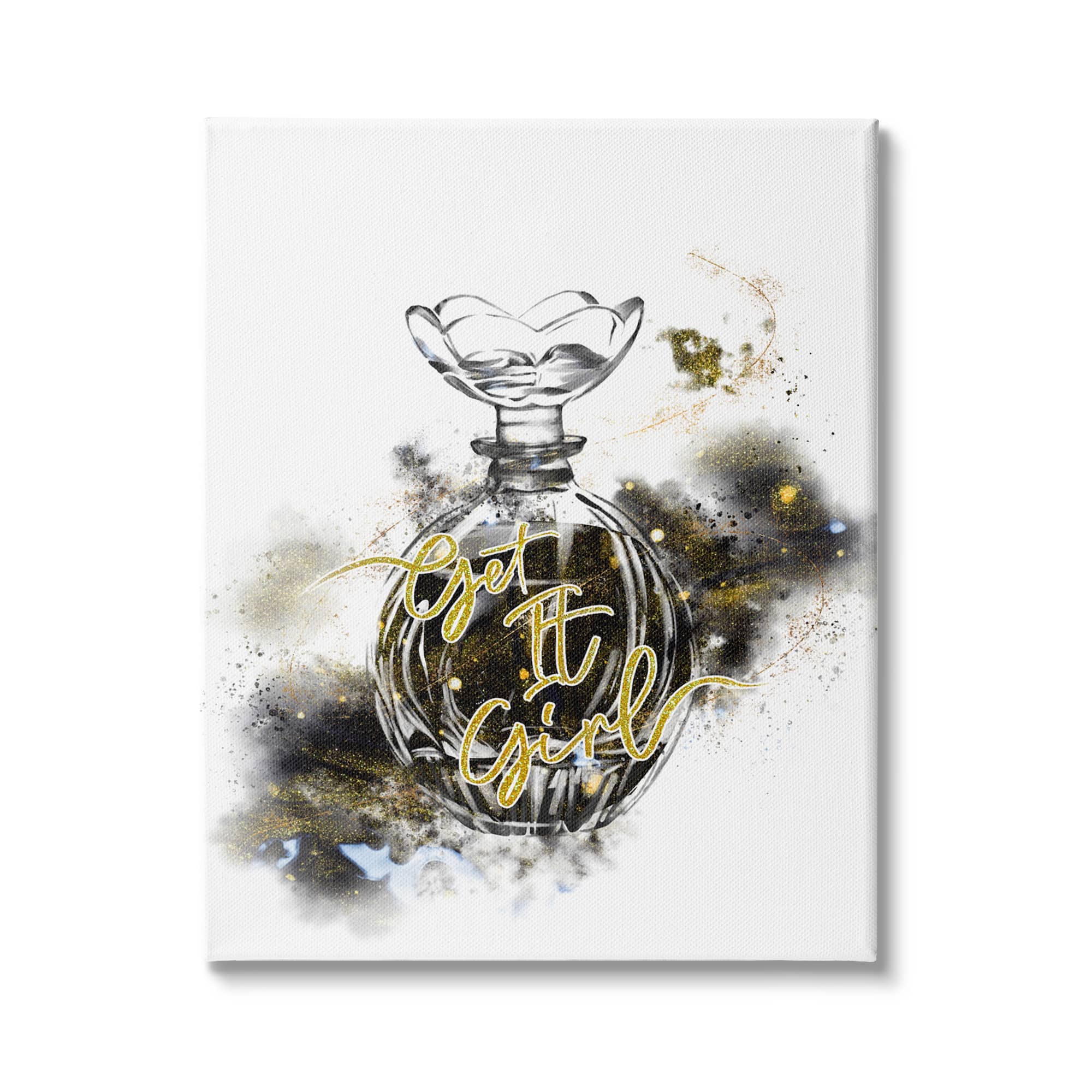 Stupell Industries Get It Girl Phrase Black Gold Sparkle Glam Cosmetic Canvas Wall Art