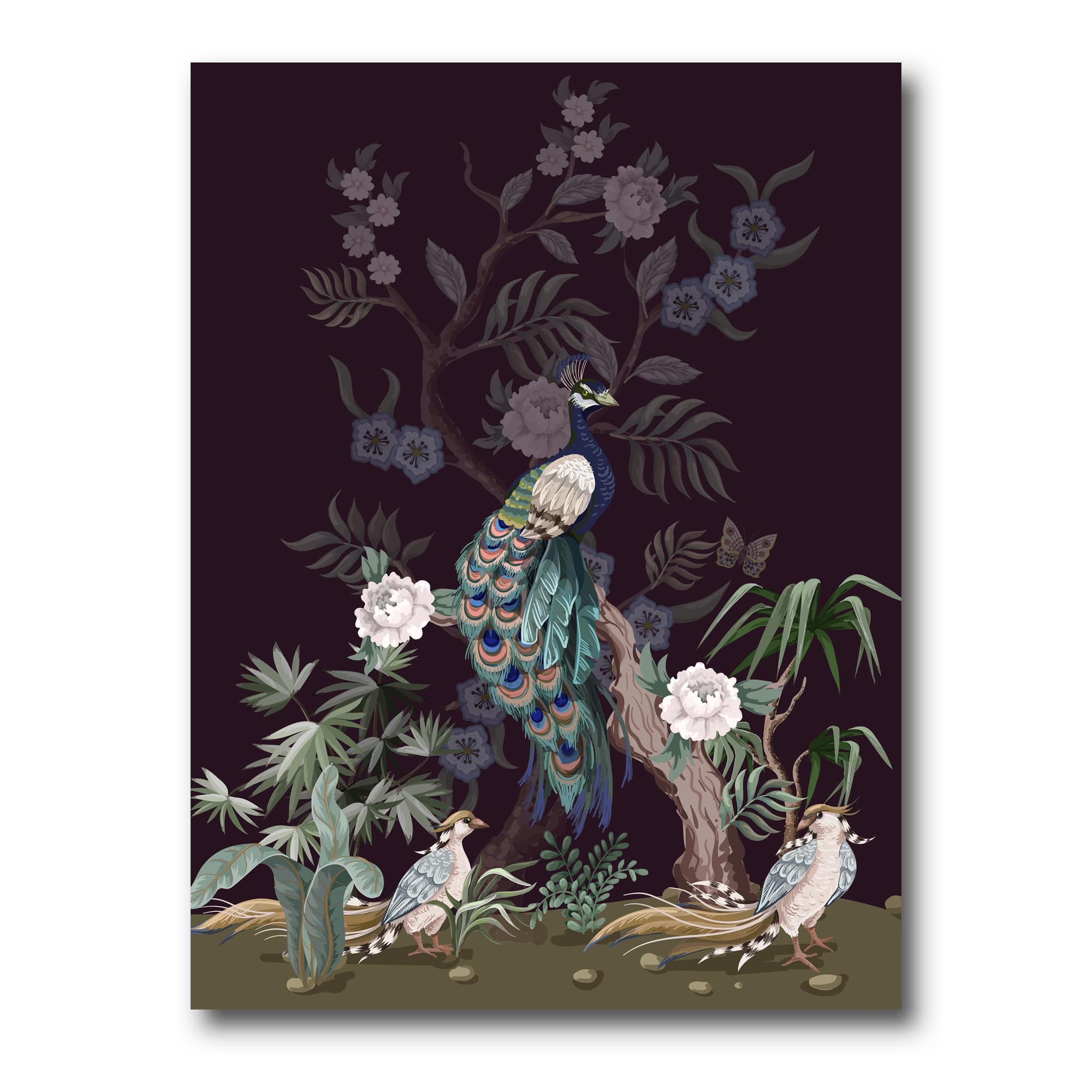 Designart - Chinoiserie With Birds and Peonies V - Traditional Canvas Wall Art Print