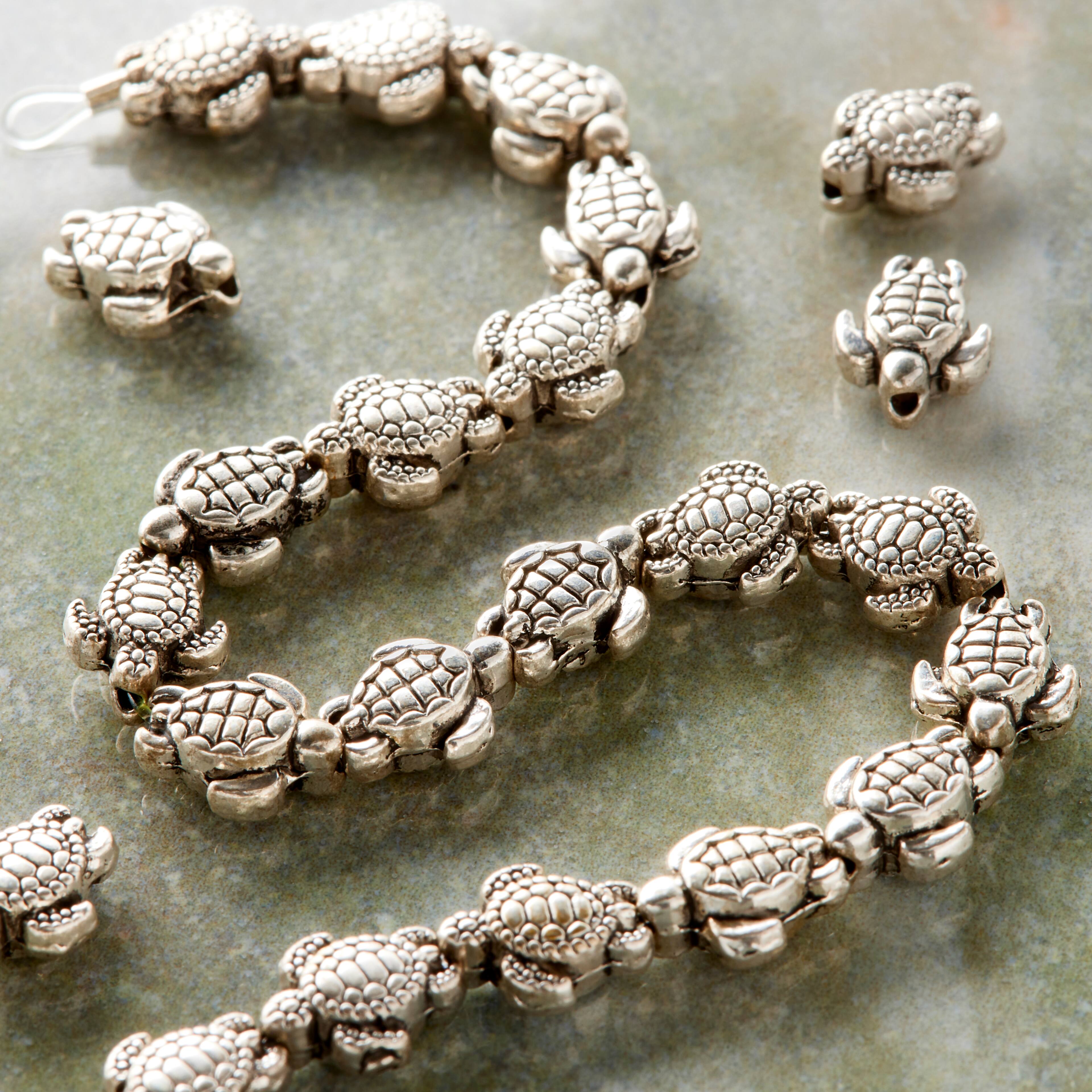 9 Pack: Antique Silver Metal Sea Turtle Beads, 9mm by Bead Landing™