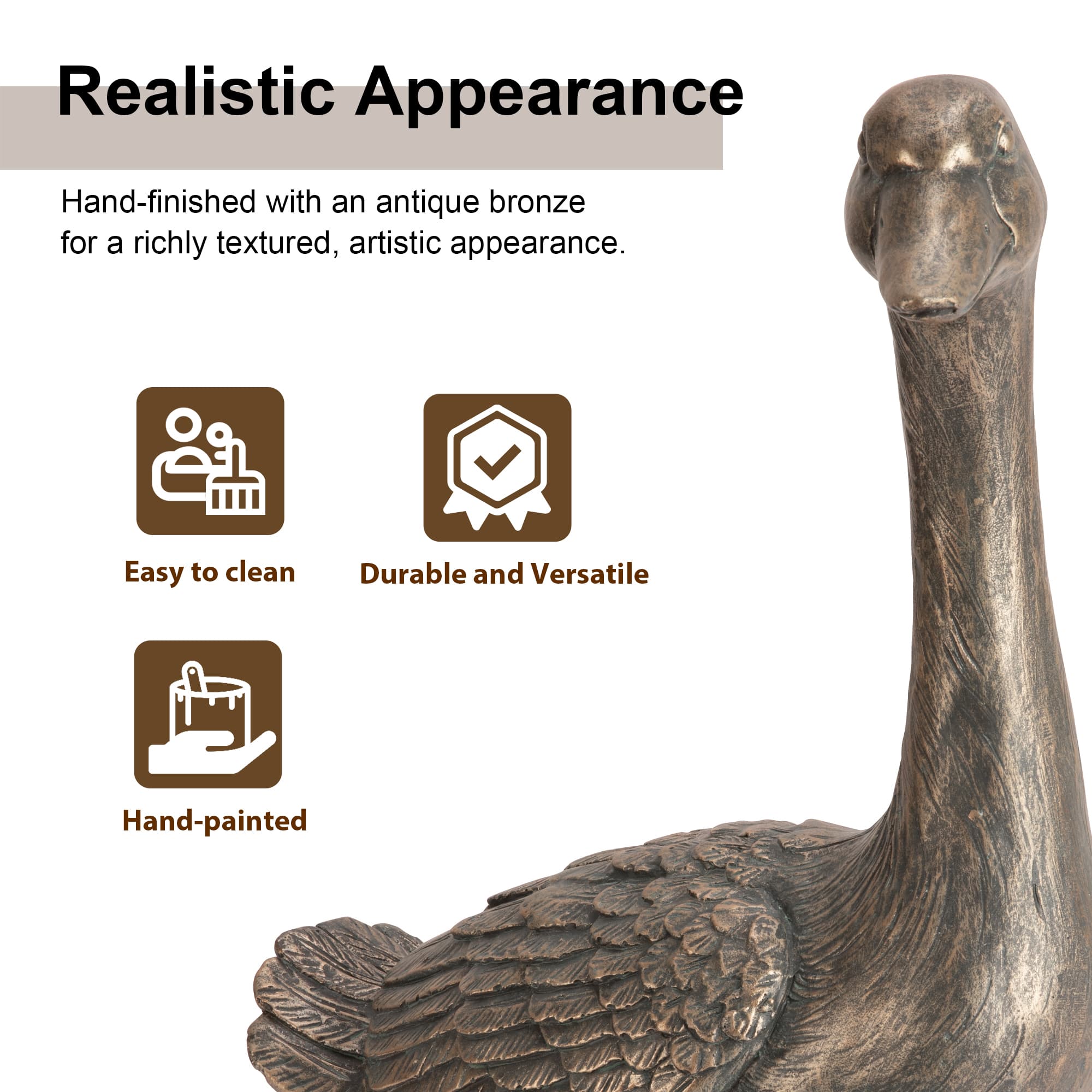 Glitzhome® 20" MGO Faux Bronze Goose Garden Statue