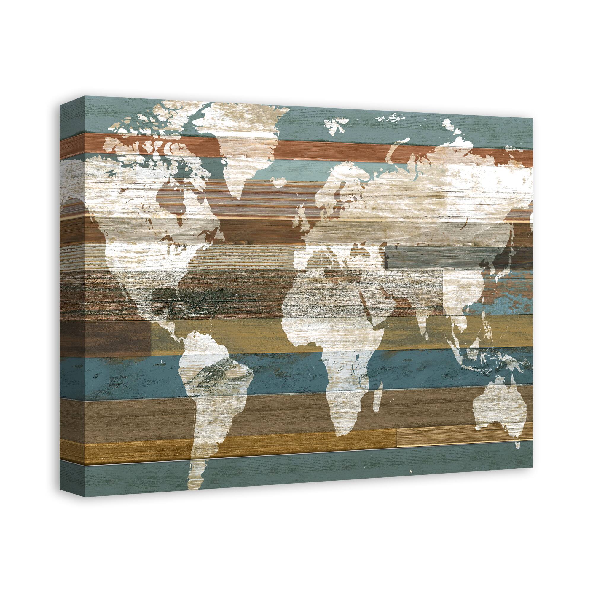 World Map Stripes 20" x 16" Canvas Wall Art