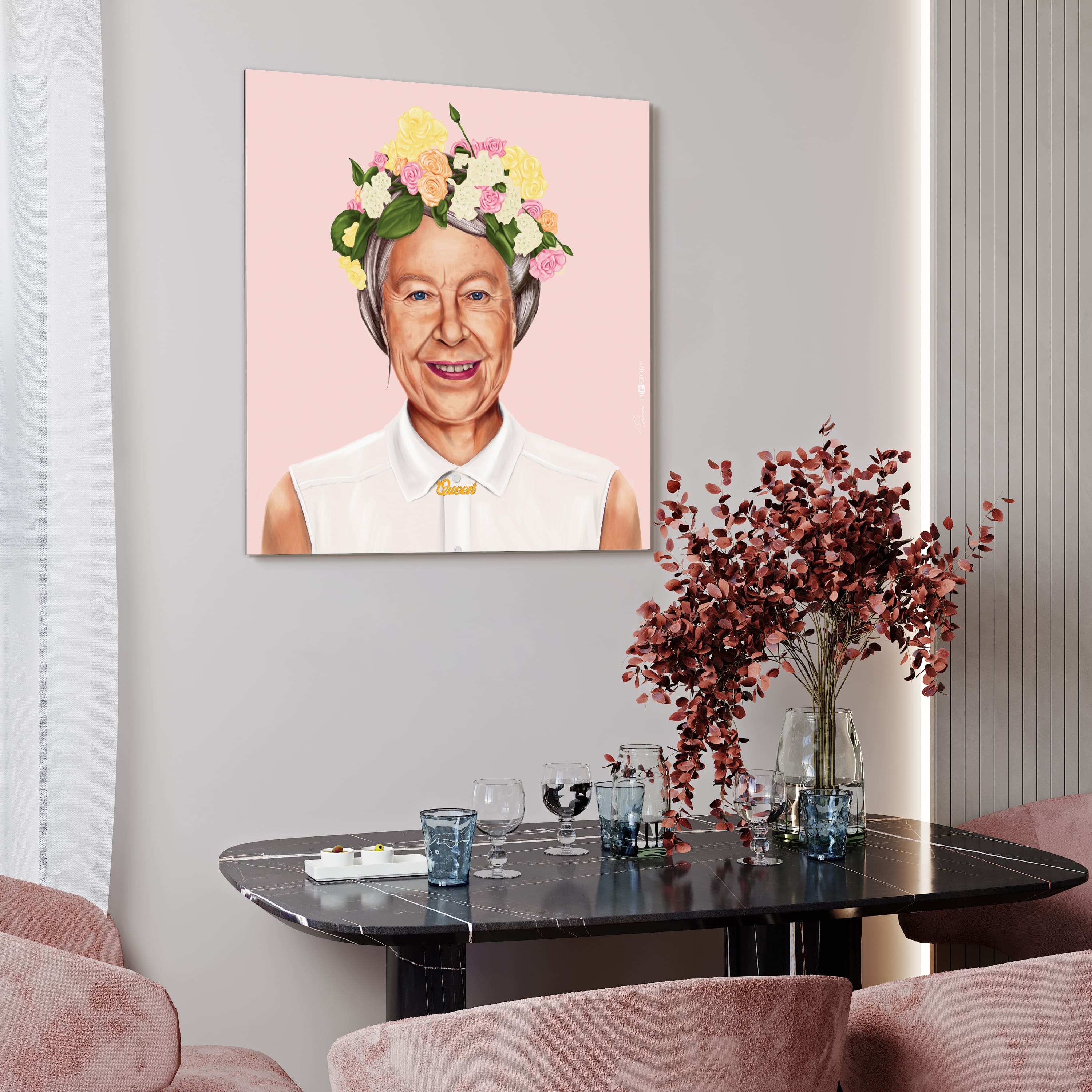 Empire Art Direct Hipstory™ 24" x 24" Hip Queen Elizabeth II Frameless Printed Tempered Glass Wall Art