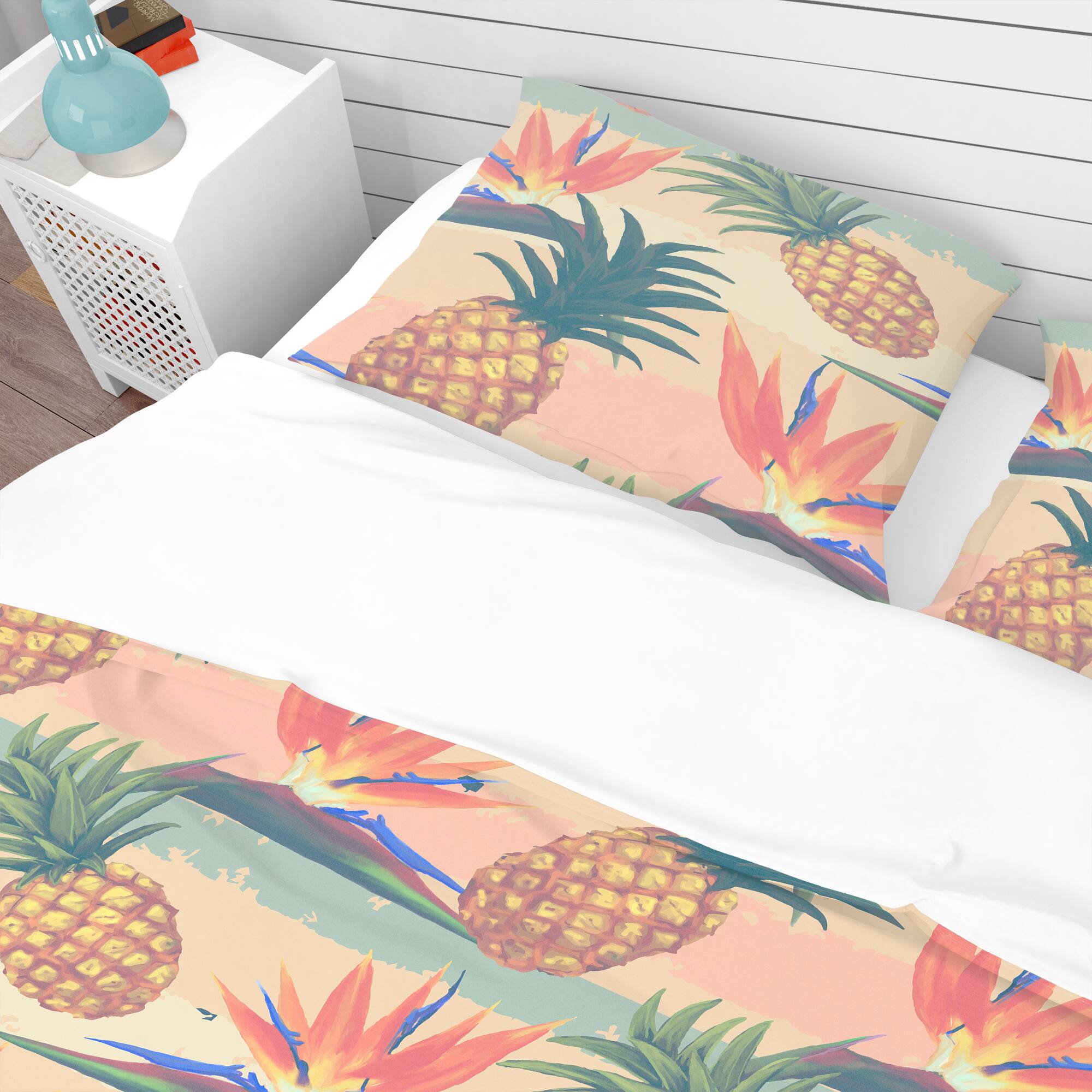 Designart 'Tropical Exotic Flowers & Pineapple Pattern' Tropical Bedding Set - Duvet Cover & Shams