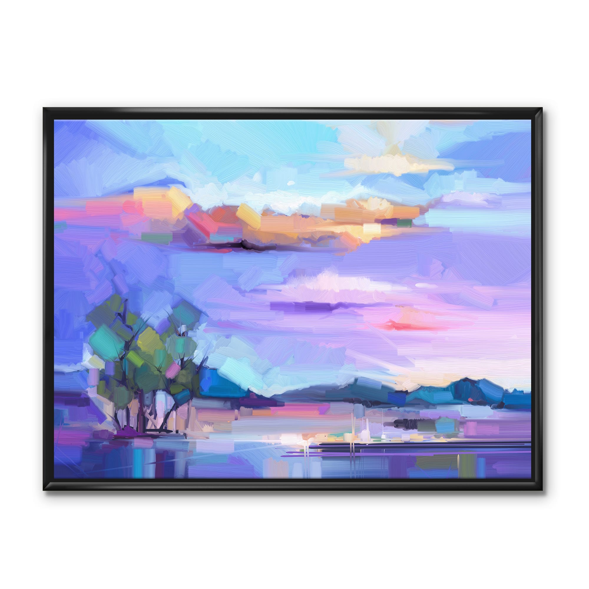 Designart - Impressionist Mountscape With River II - Modern Canvas Wall Art Print in Black Frame