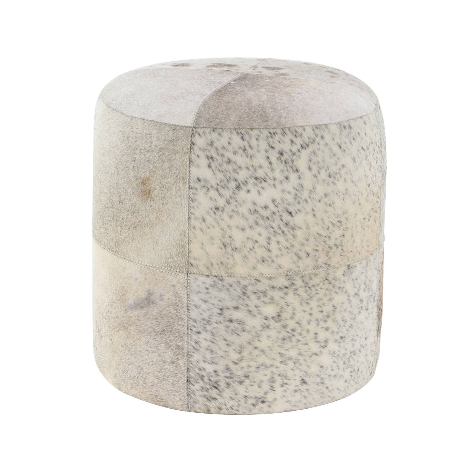 16" Gray Leather & Wood Glam Ottoman