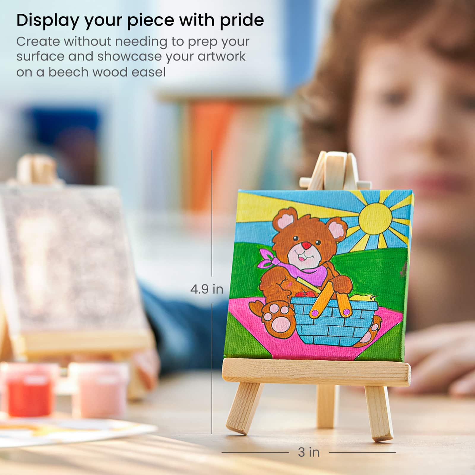 Arteza® Kids Canvas Paint Kit, 4 Mini Canvas- 3 x 3 with Easel