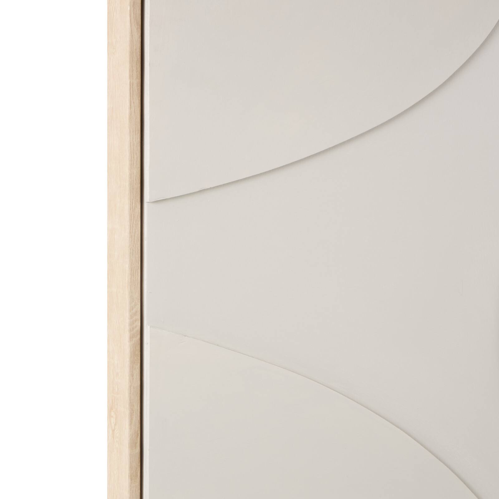 Beige Wooden Geometric Framed Wall Art with Abstract Circles and Brown Wooden Frame