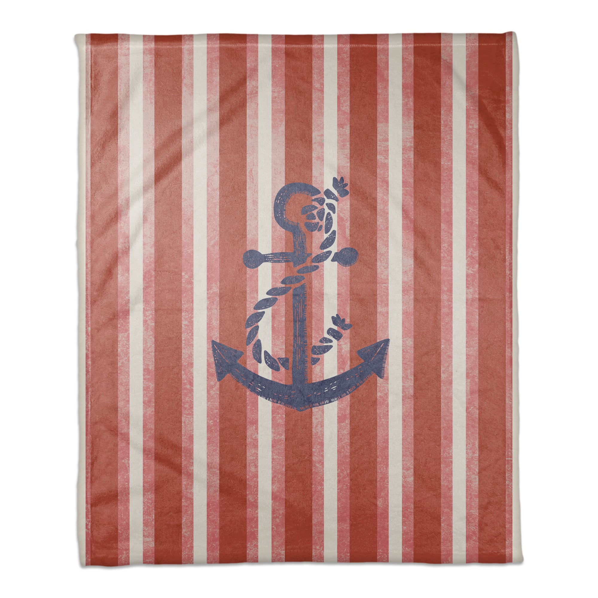 Red Stripes & Anchor Coral Fleece Blanket