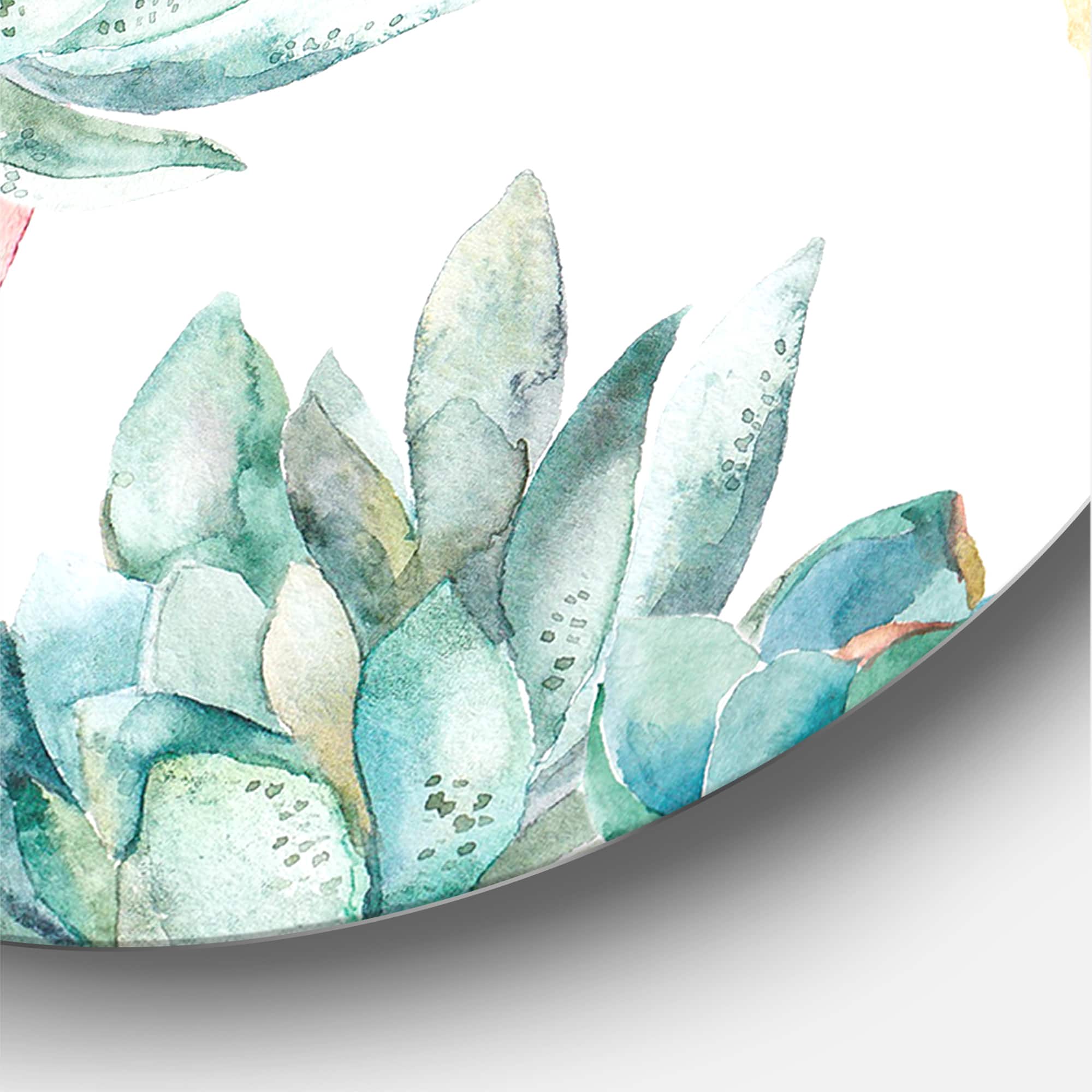 Designart - Pastel Toned Succulent Housplants - Traditional Metal Circle Wall Art