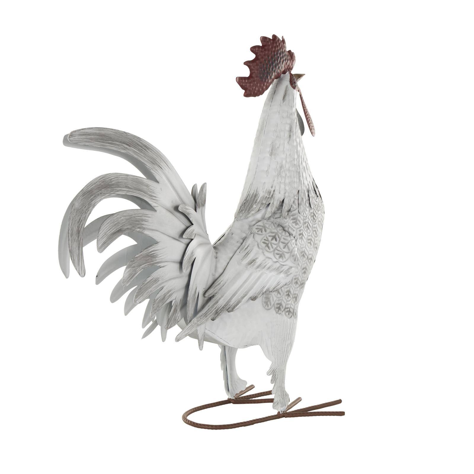 17.5" White Metal Rooster Garden Sculpture