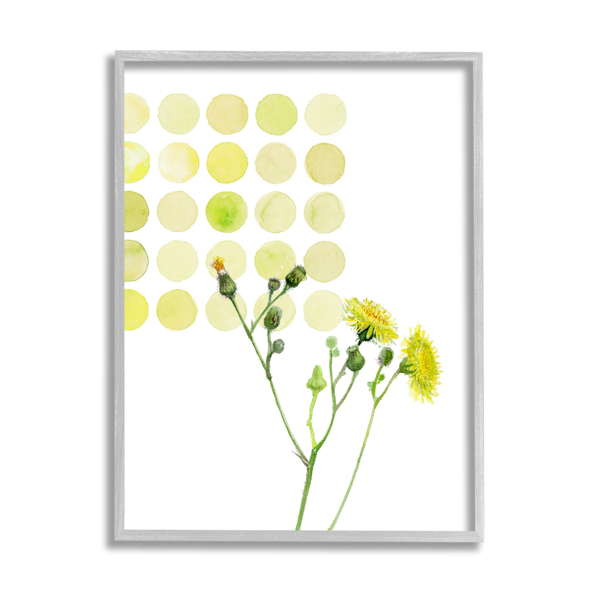 Stupell Industries Dandelion Flowers under Abstract Summer Circles Floral Painting Framed Wall Art