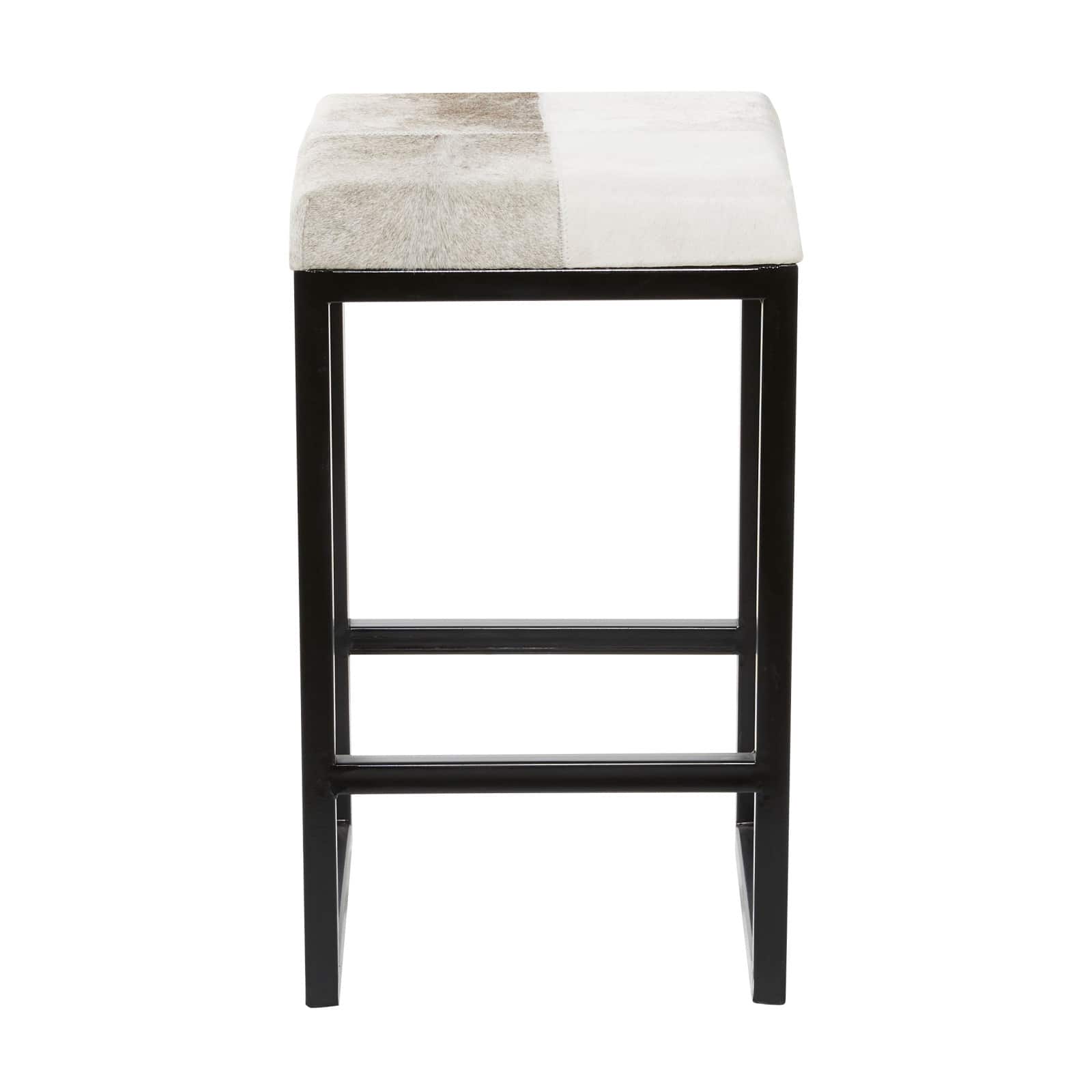 Black Iron and Leather Industrial Stool, 24" x 14" x 14"