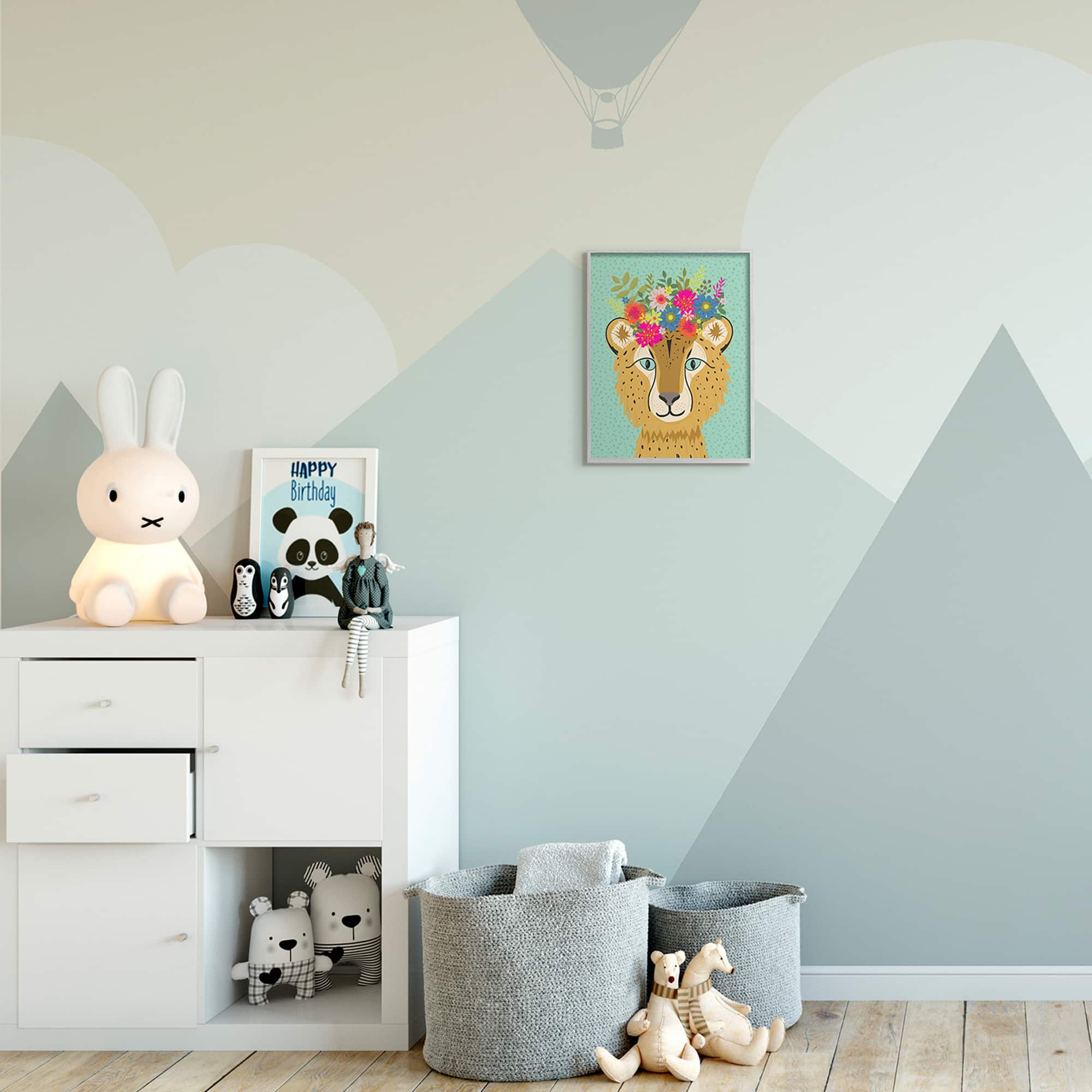 Stupell Industries Floral Crown Cheetah Spotted Fur Playful Animal in Gray Frame Wall Art