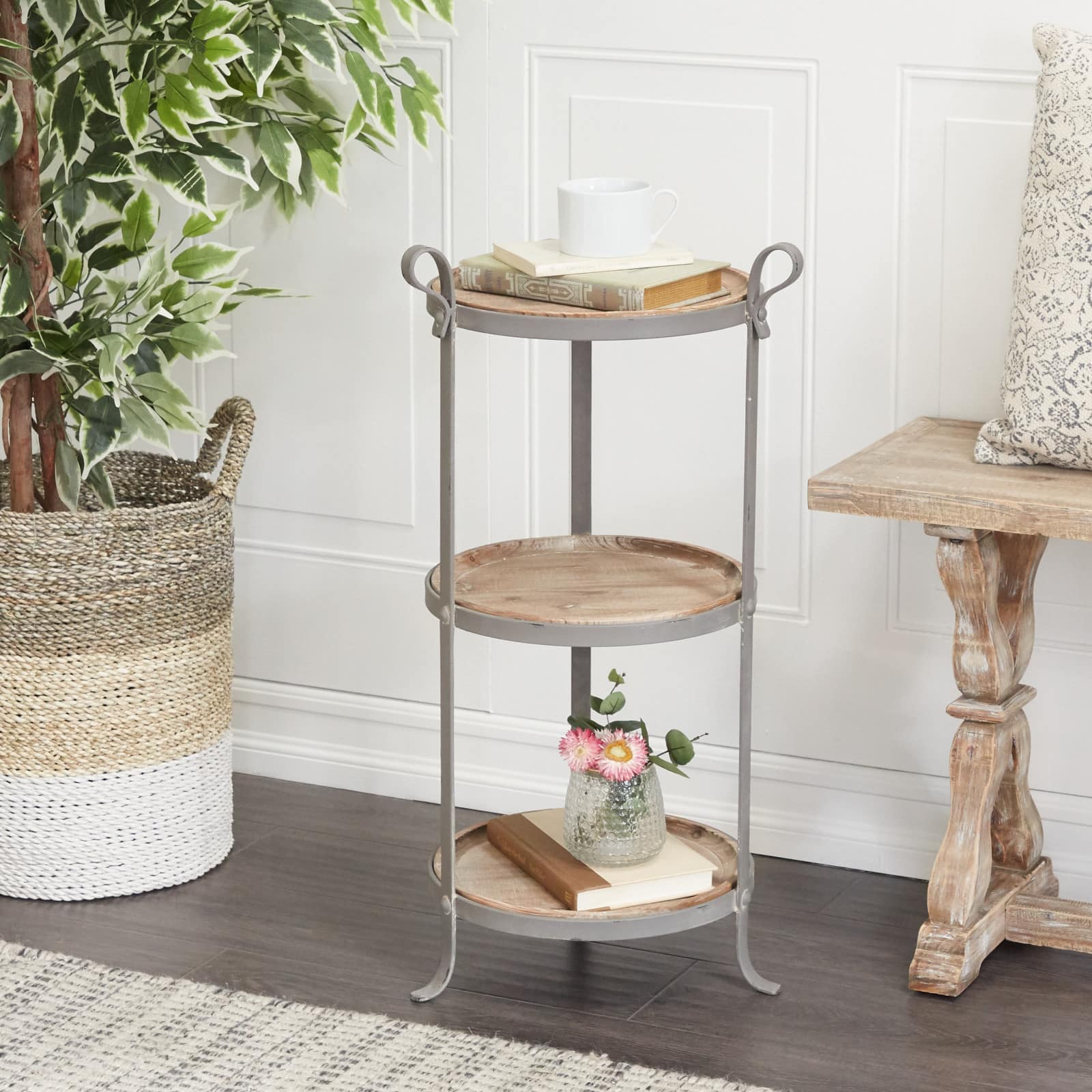 28" Gray Iron Industrial Accent Table