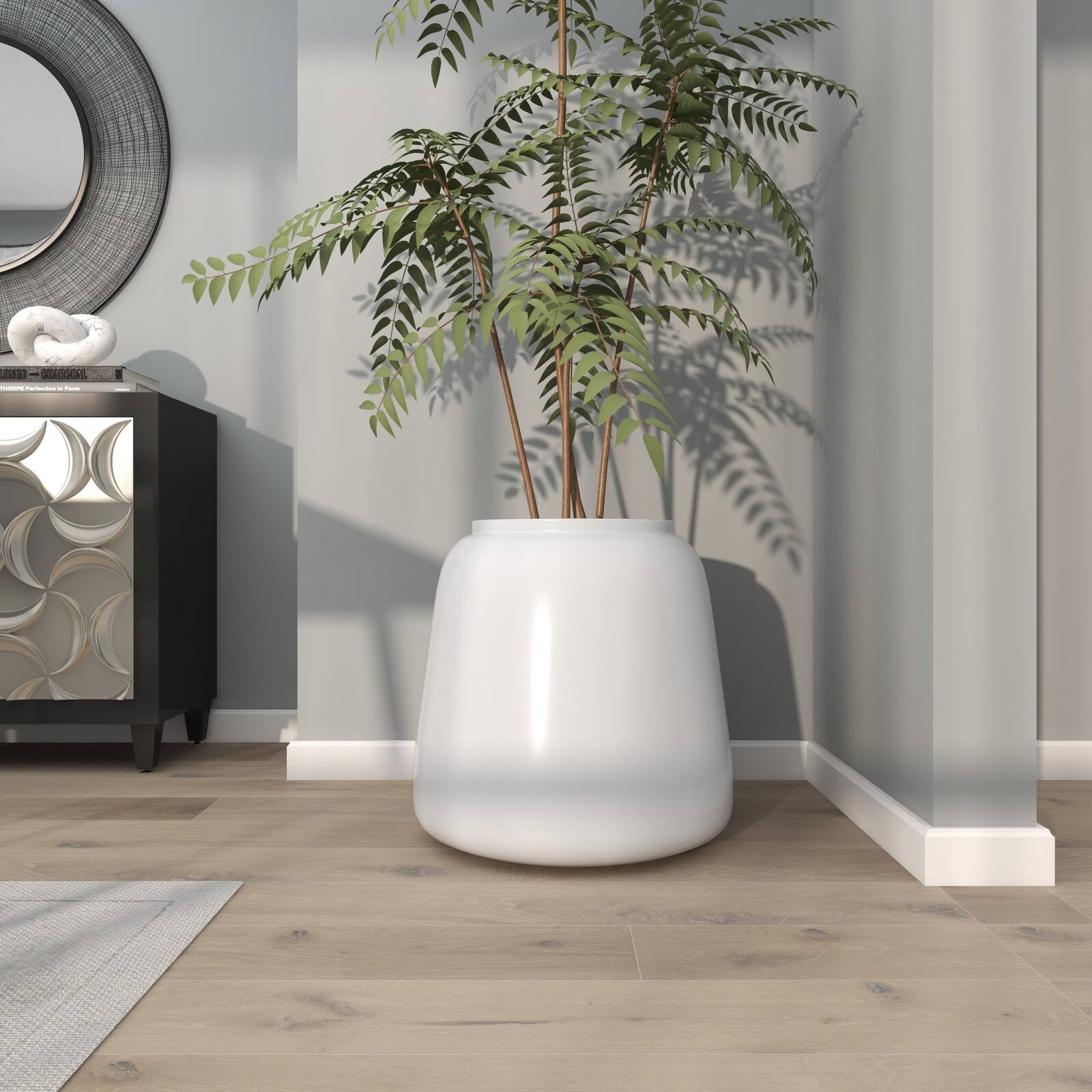 20" White Modern Wide Floor Vase