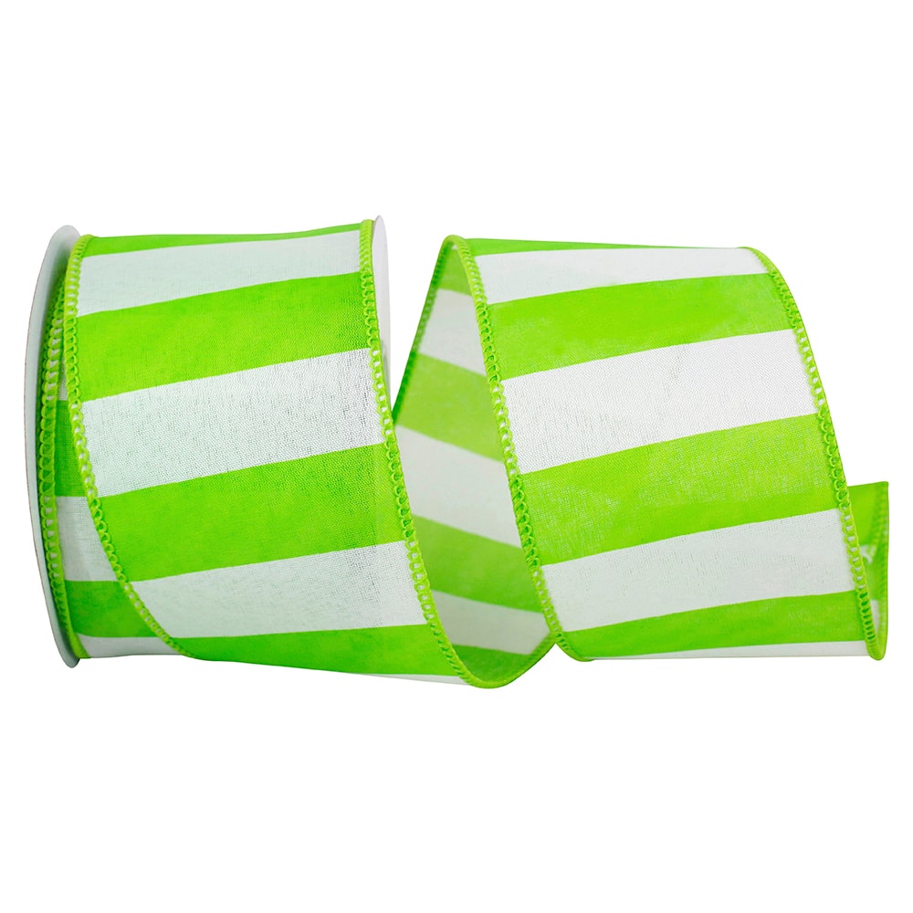 JAM Paper Wired Green & White Cabana Stripe Ribbon