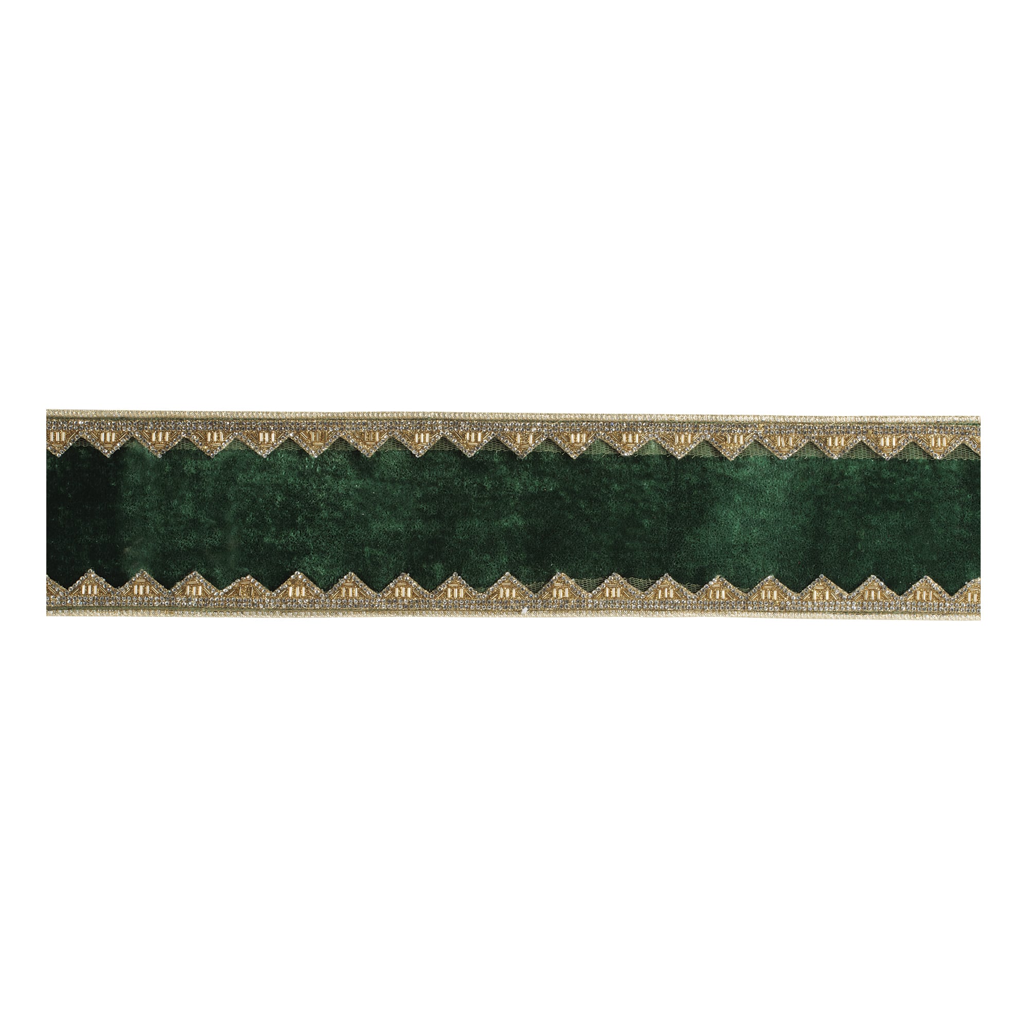 Melrose 4" x 5yd. Green Velvet Ribbon with Embellished Trim