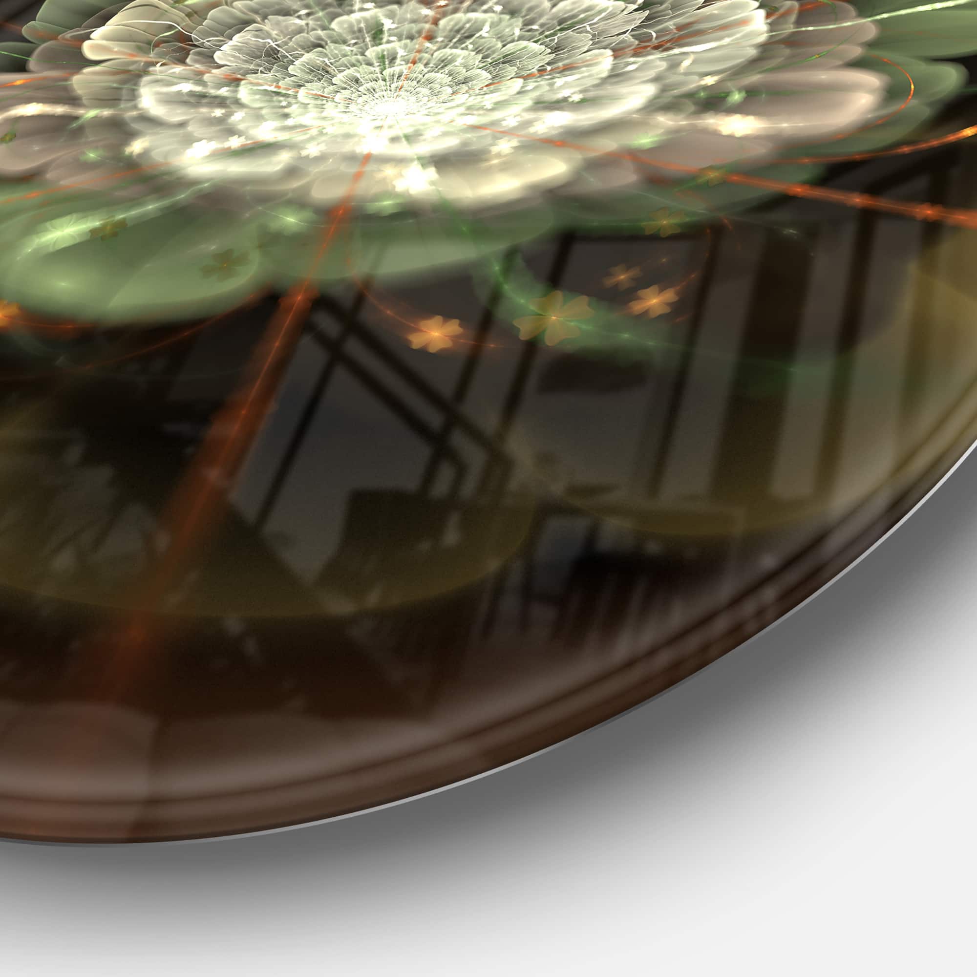 Designart - White Fractal Flower on Brown' Disc Flower Artwork on Large Metal Circle Wall Art