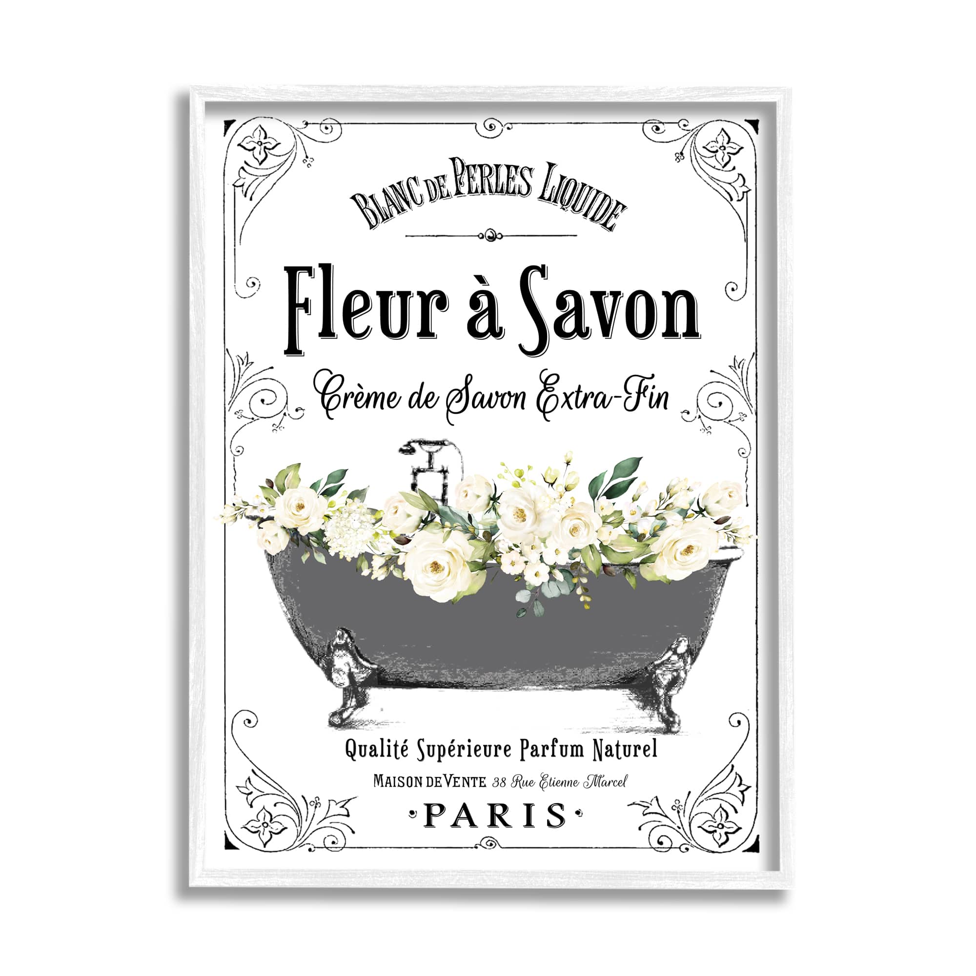 Stupell Industries Fleur a Savon Vintage Parisian Bathroom Floral Tub Framed Wall Art