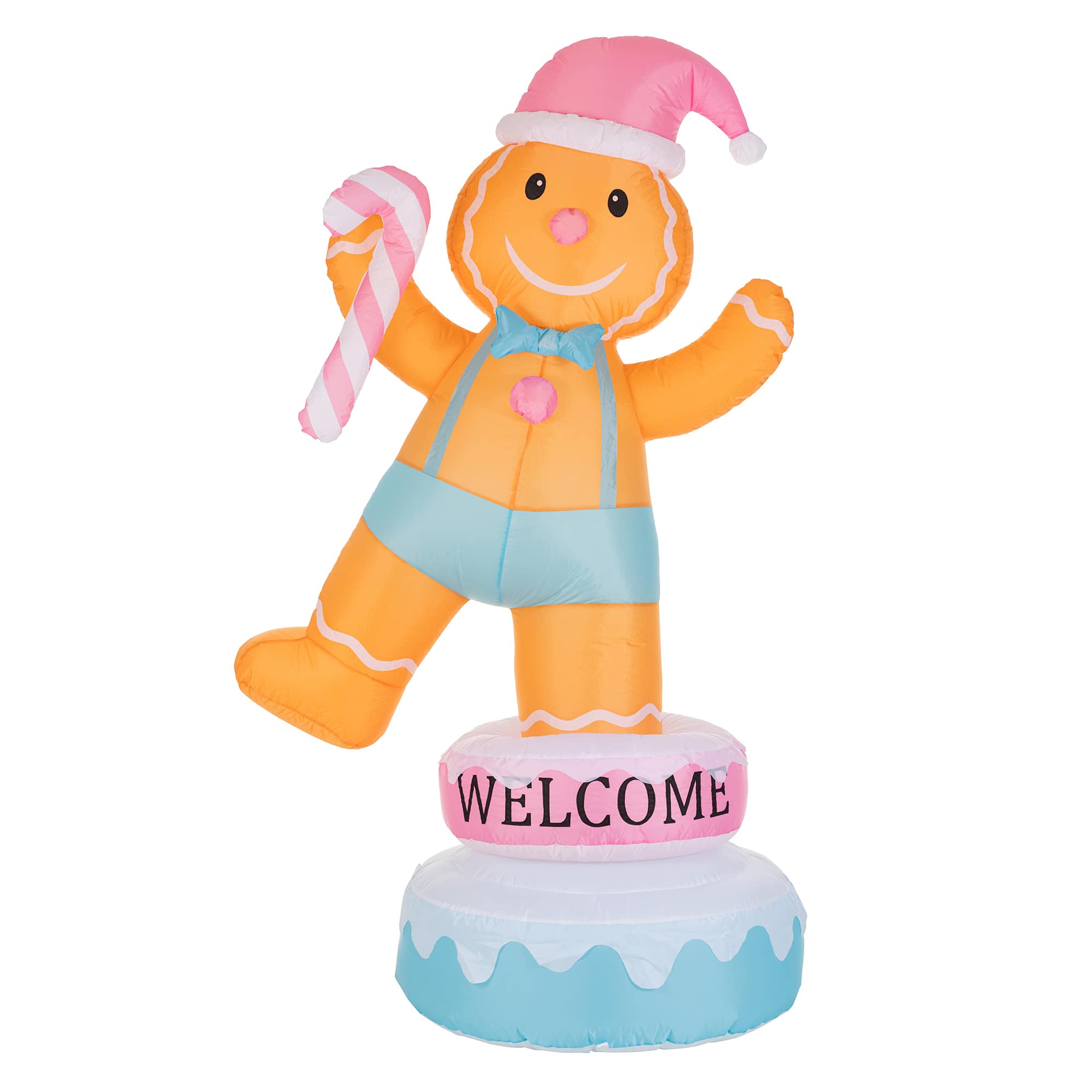 Glitzhome® 6FT Lighted Macaron Inflatable Rotating Gingerbread Man Decor
