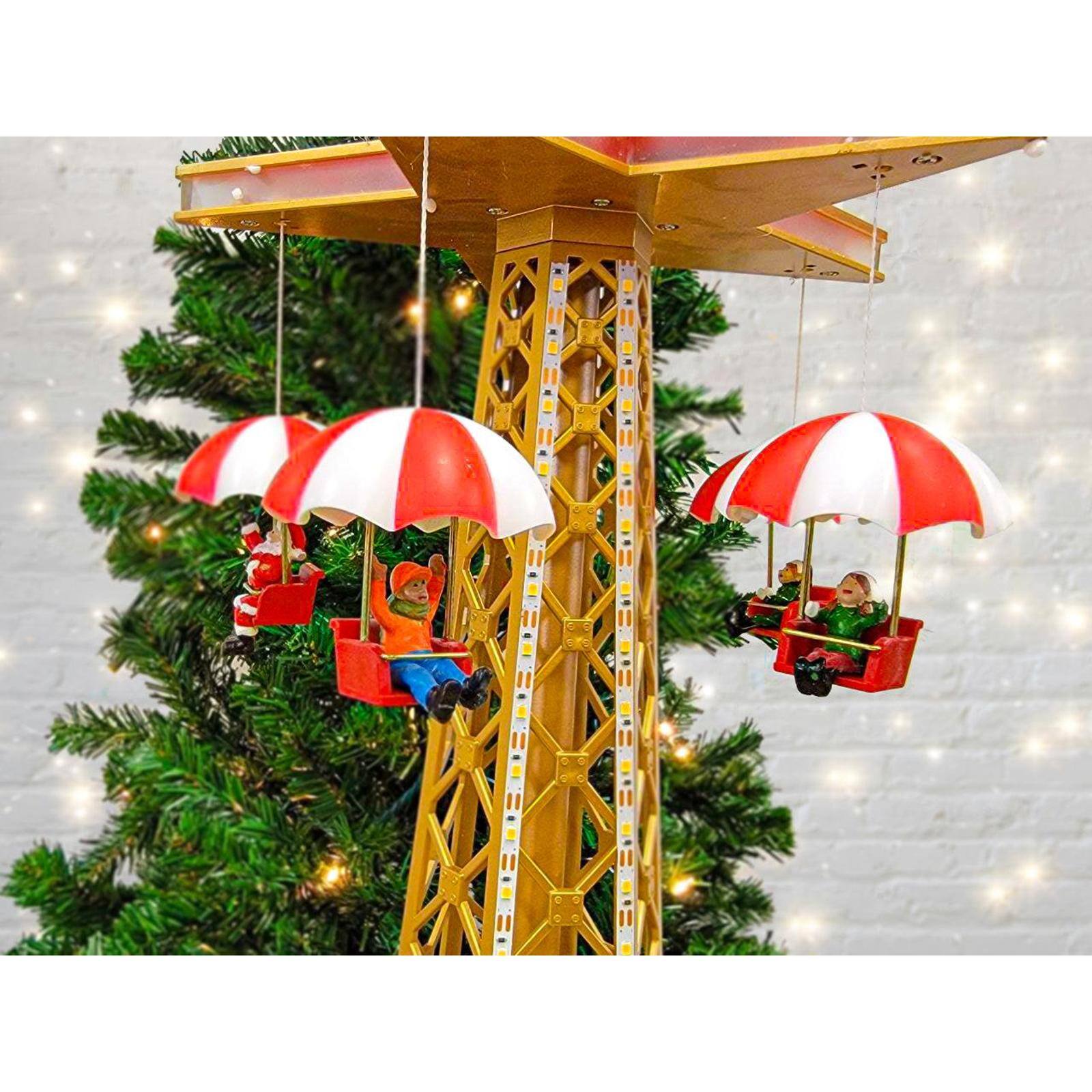 Wizardi Animated Christmas Village Carousel Parachute Tower