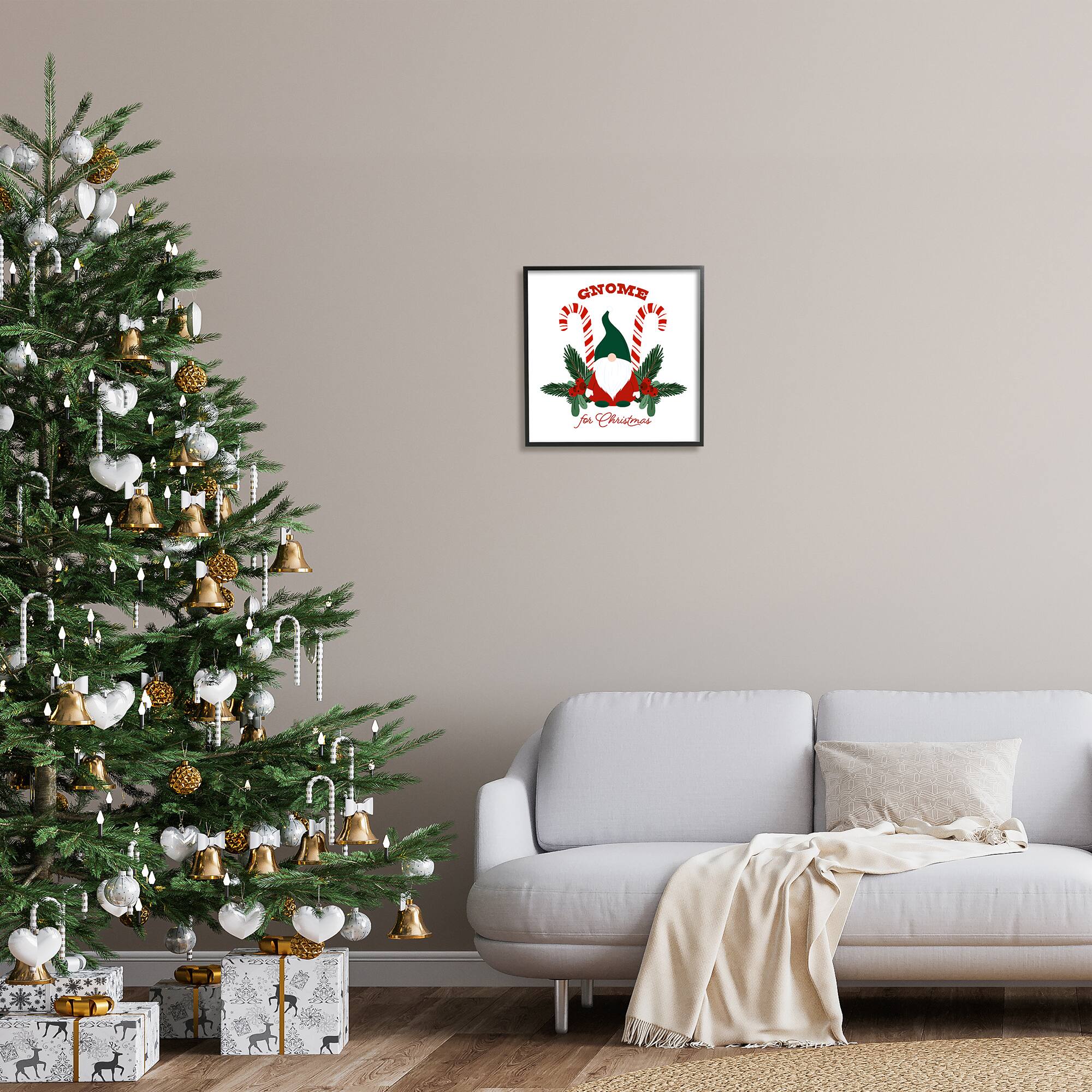 Stupell Industries Gnome For Christmas Candy Canes Framed Giclee Art