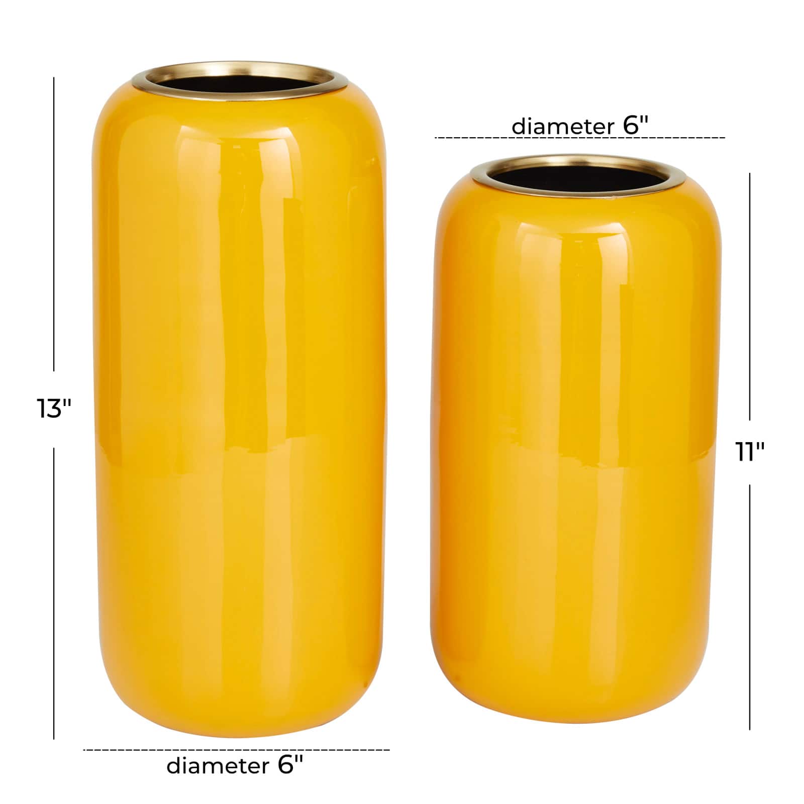 Yellow Metal Vase Set of 2 11", 13"