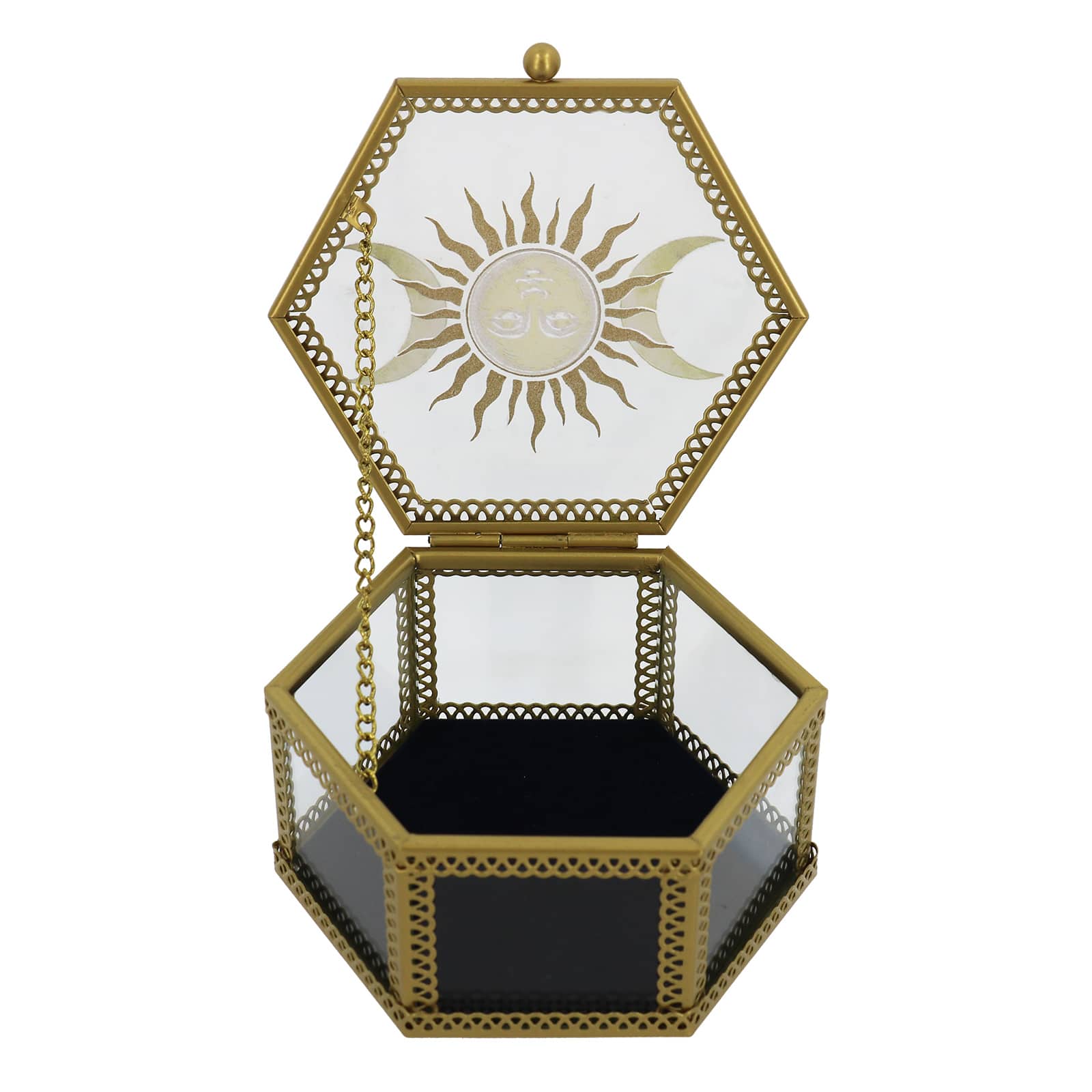 4.75" Gold & Black Sun & Moon Hexagon Tabletop Box by Ashland®