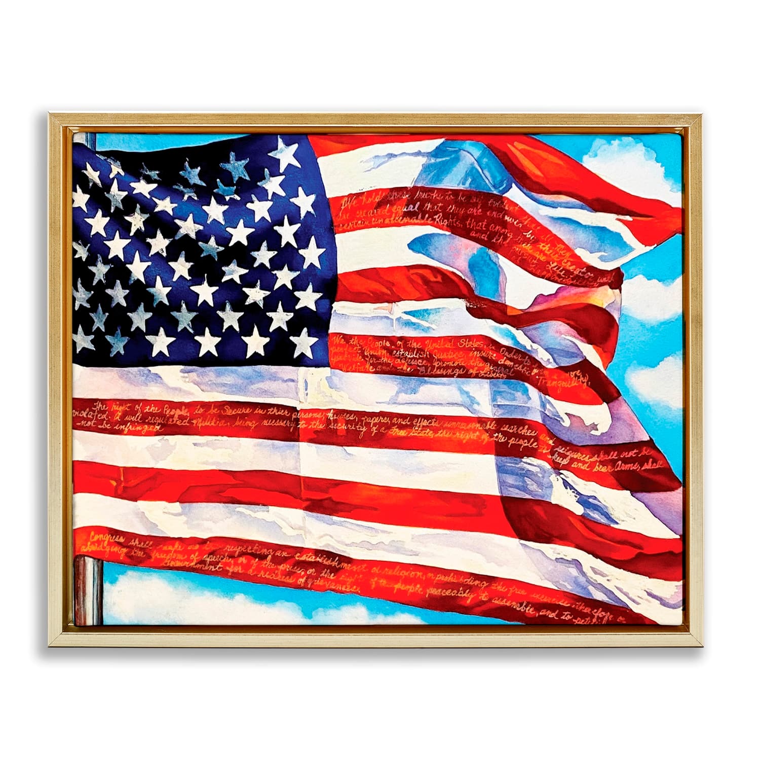 Stupell Industries Windblown American Flag Floater Framed Art