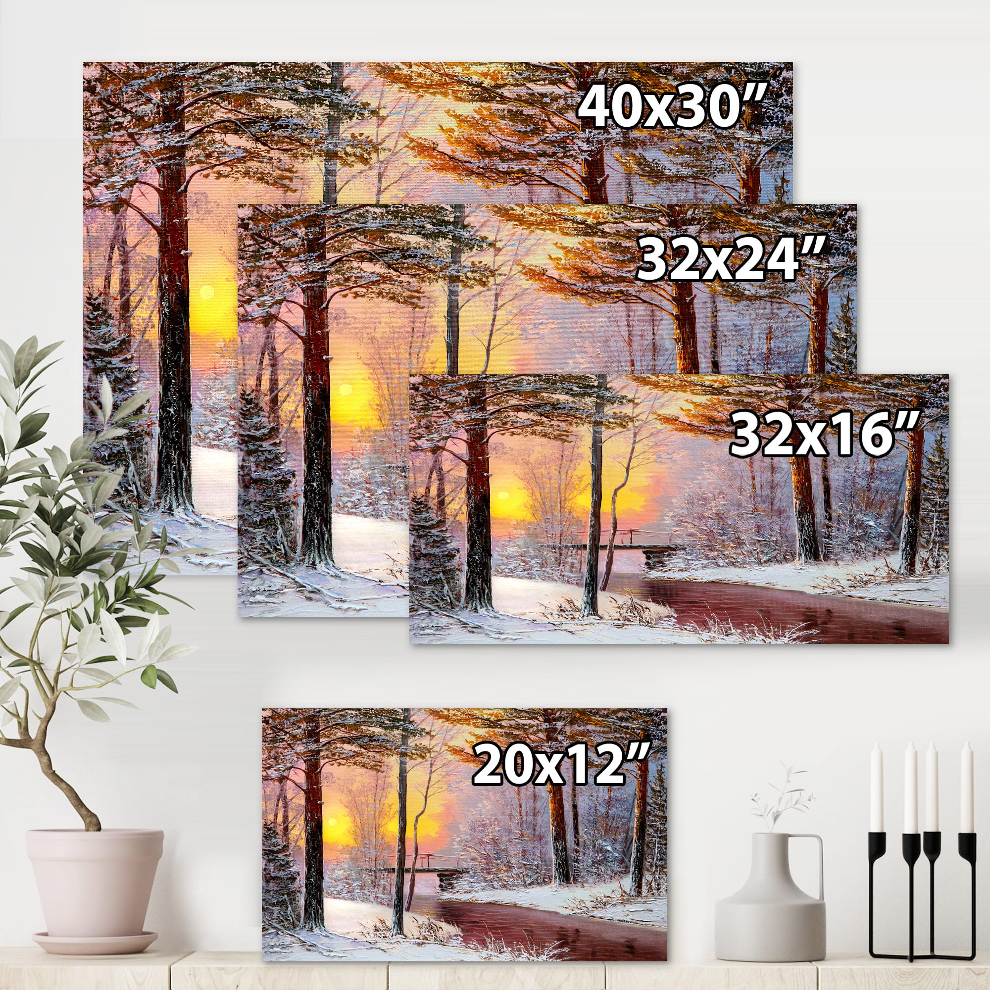 Designart Christmas Forest with River & Trees IV Traditional Canvas Wall Art