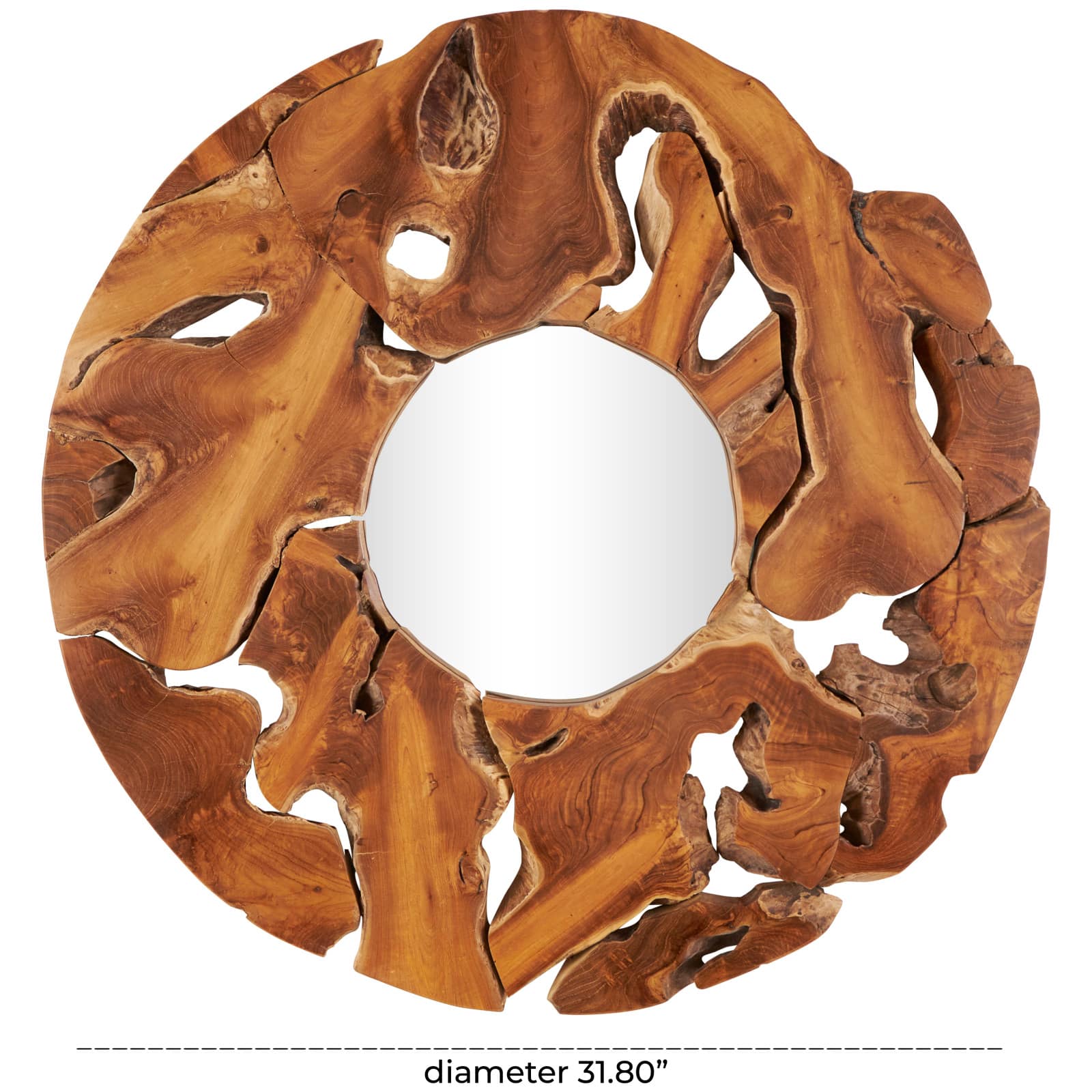 Ivory and Iris 32" Brown Teak Wood Live Edge Wall Mirror