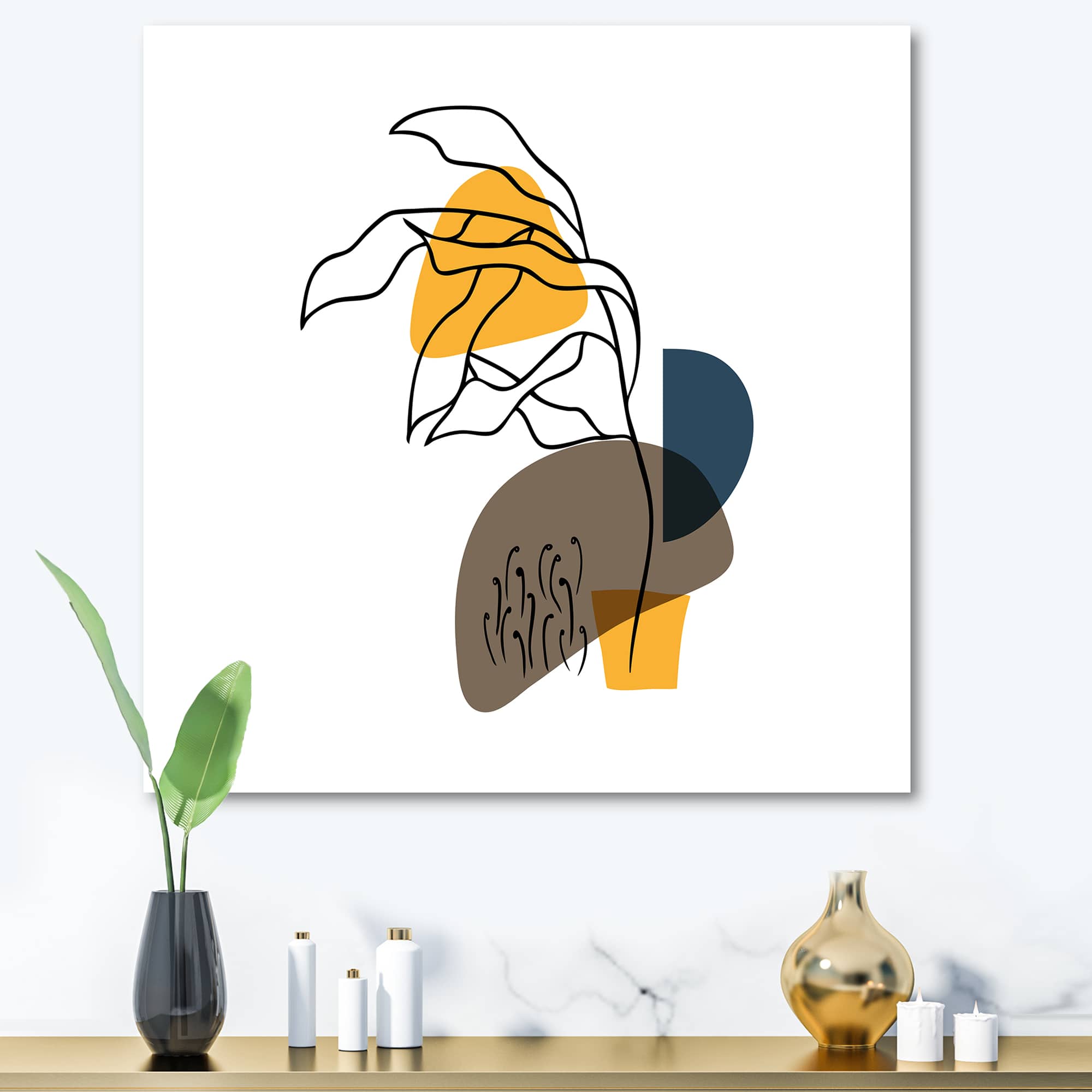 Designart - Abstract Flowers On Minimal Shapes V