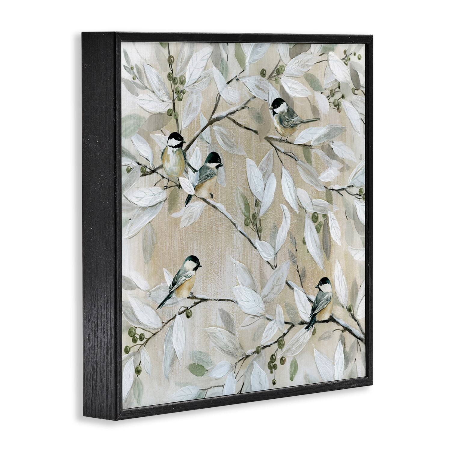 Stupell Industries Chickadee Birds on Branches Framed Giclee Art
