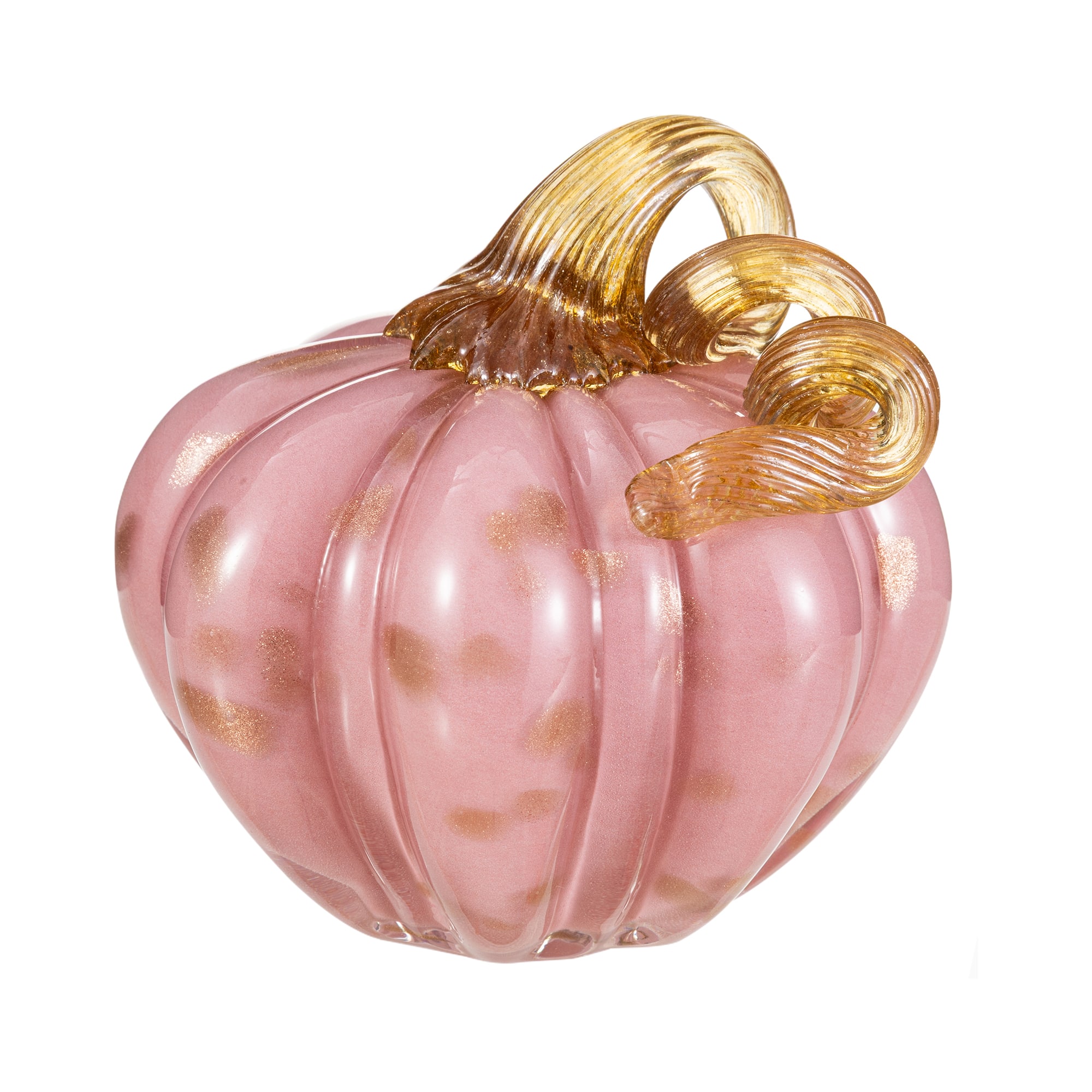Glitzhome® 4.75" Pink Glass Short Pumpkin Fall Table Decor
